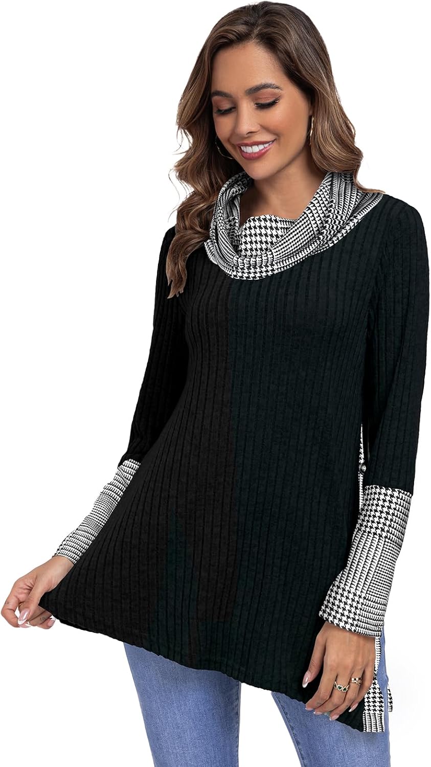 Miusey Women's Cowl Neck Tunic Sweaters Long Sleeve Shirts Lightweight Pullover Sweatshirts Side Split Tunic Tops - Image 3