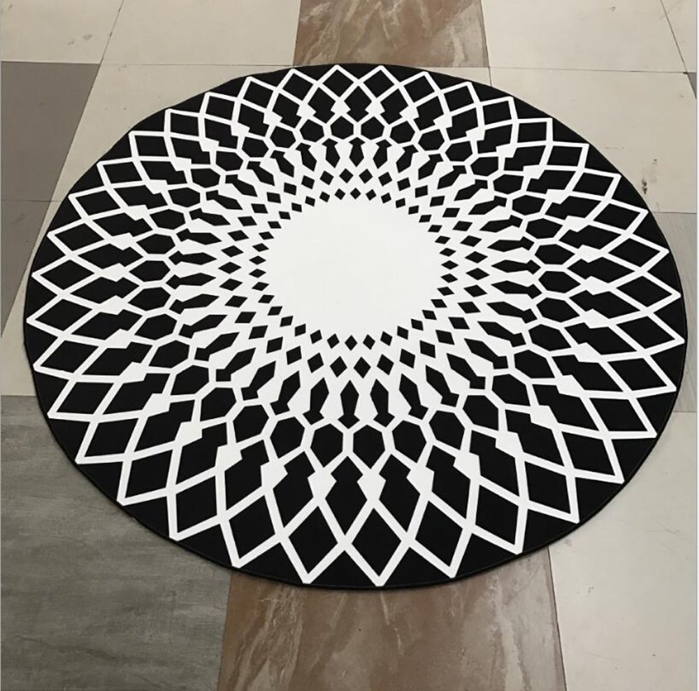 Tapis de salon rond noir et blanc style élégant sous table basse