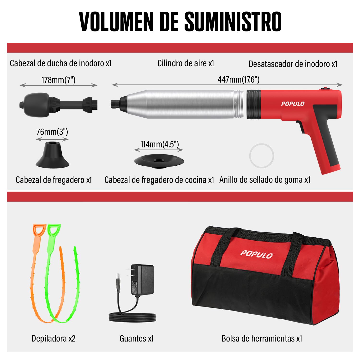 POPULO Desatascador eléctrico de inodoro Swift de alta presión para baño, suelos, ducha, resistente, versátil, removedor de obstrucciones de inodoro