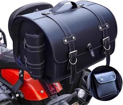 Motorcycle Tail Bag for Benelli Mini 150S   Leather Motorbike Tailbag & Luggage, Motorcycle Saddle Bag Saddlebags, Rear Seat Storage Bags,A Black