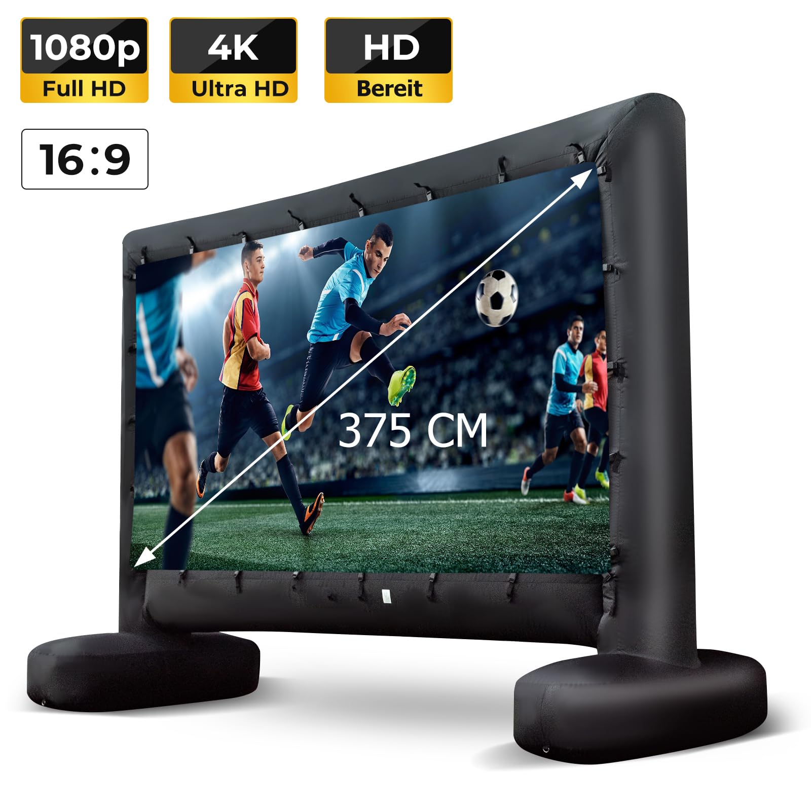 GYMAX Pantalla Hinchable para proyector de Exterior, con Tela Oxford y soplador, 1080P, 4K, 3D, HD, portátil 16:9 con Bolsa de Transporte, para Cine en casa y jardín (327 x 183 cm)