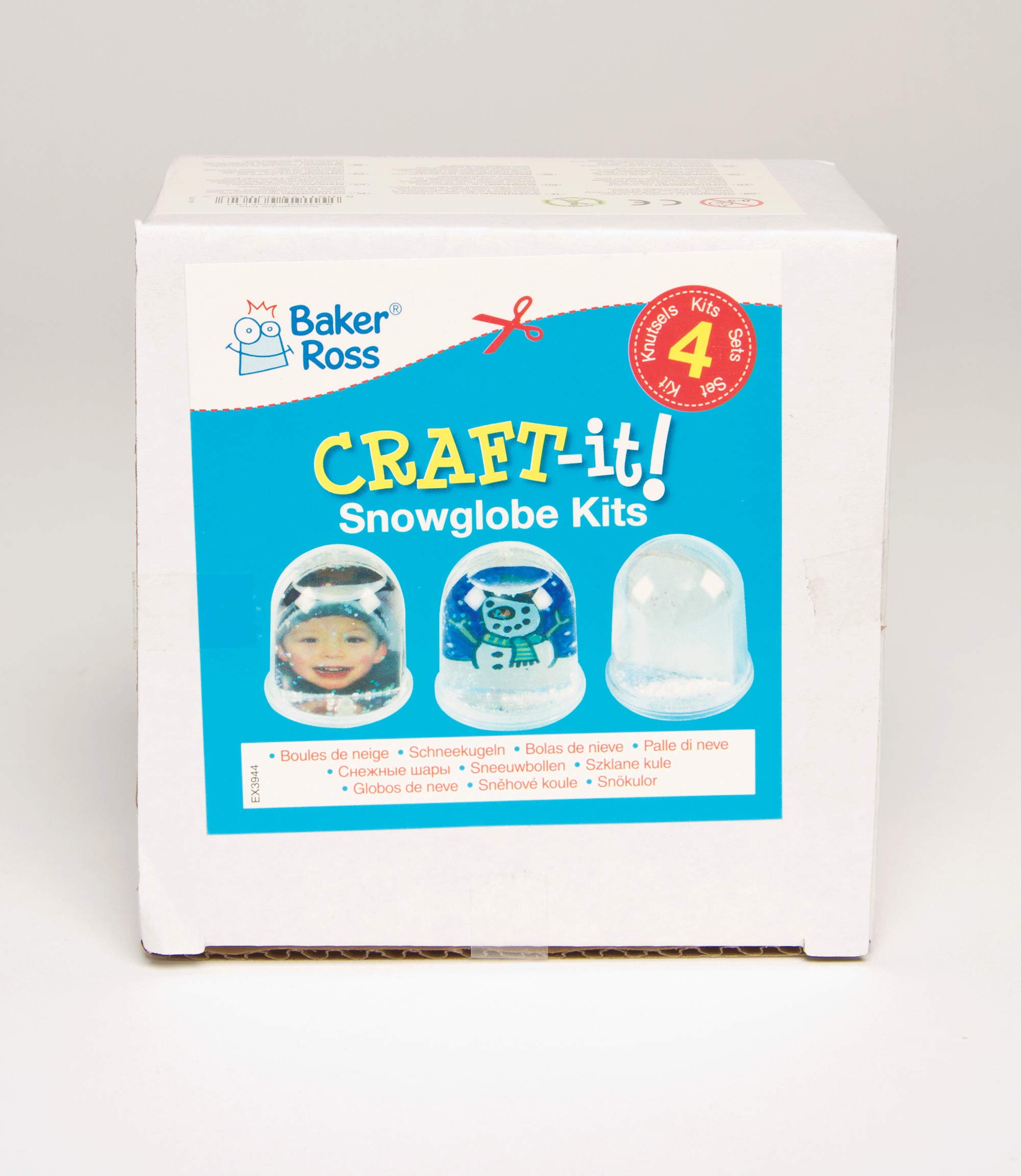 Baker Ross Kit De 4 Bolas De Nieve Con Purpurina Para Decorar, Manualidades Infantiles, Incluye Plantillas Y Purpurina, Altura 65 Mm, Regalo Creativo