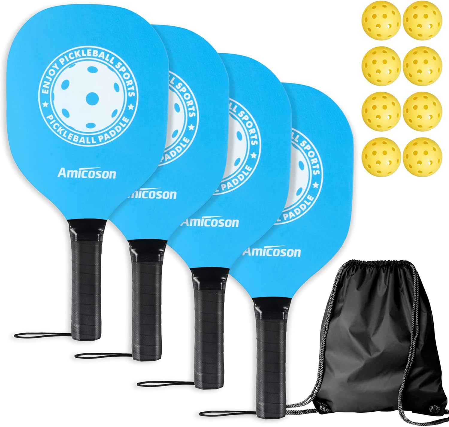 Amicoson Pickleball Paddles - Pickleball Set of Paddles, Indoor & Outdoor Pickleball Balls, Pickleball Paddle Set of Wood Pickleball Racket Ergonomic Cushion Grip (Black) : Sports & Outdoors
