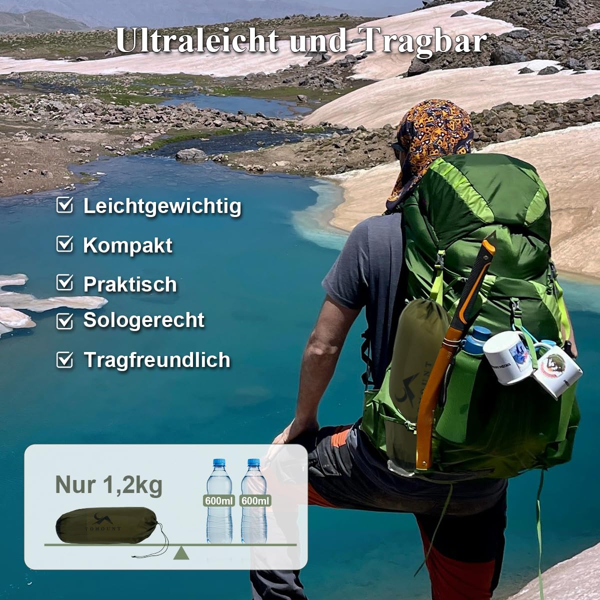 TOMOUNT Ultralight Biwaksack Nylon Bivy Zelt 1 Person wasserdichtes kleines Packmaß Trekkingzelt EIN-Man Zelt für Hikking, Camping, Outdoor, Klettern mit Rucksack