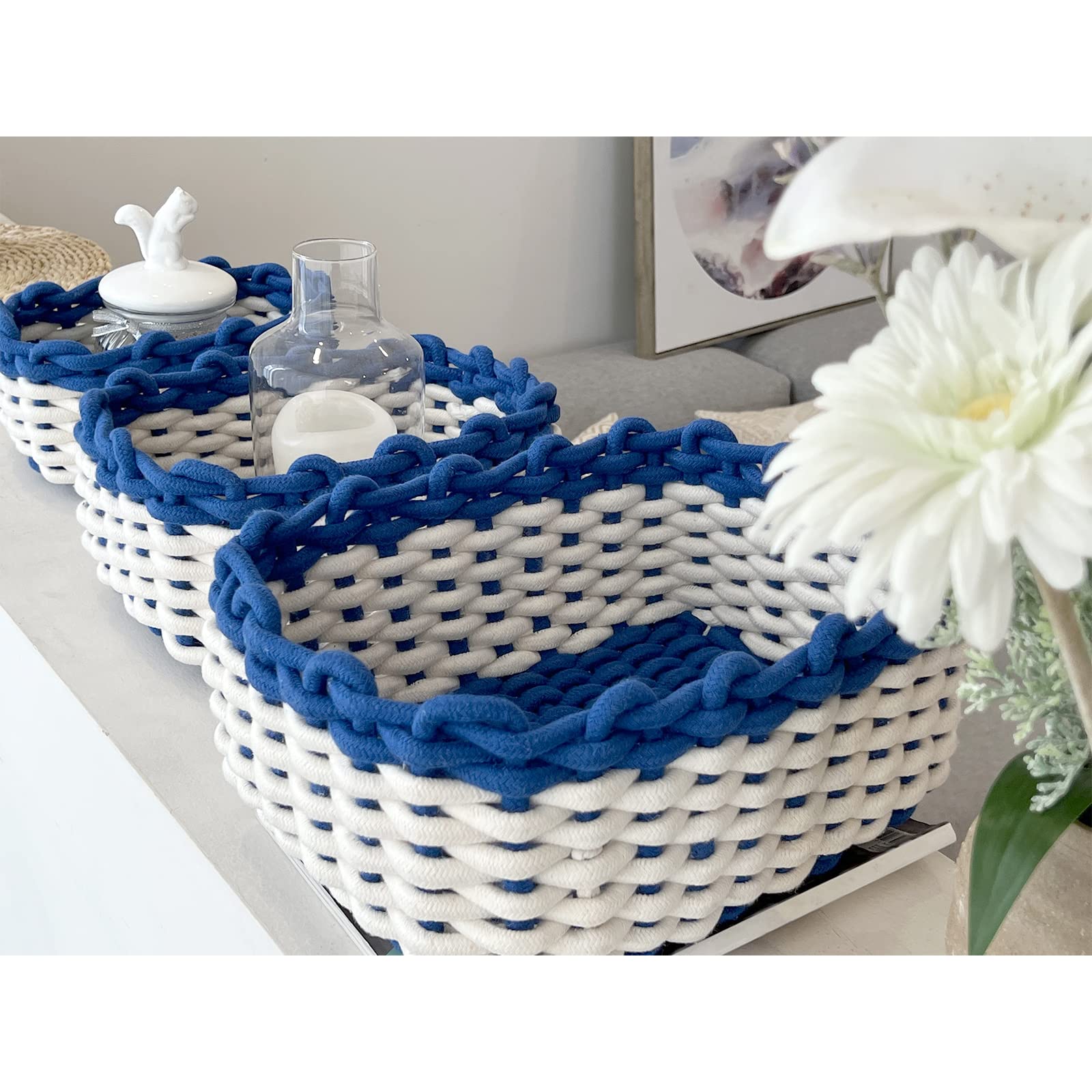 R RUNKA Small Rope Baskets for Clothes, Toys, Towels, Books Set of 3 ,Decorative Baskets for