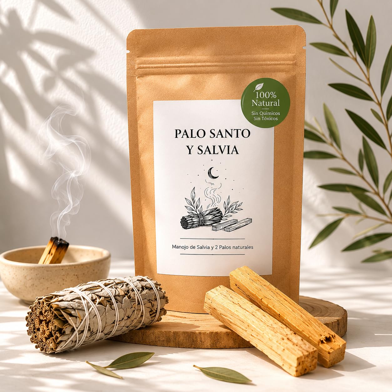 Kit Ritual Palo Santo y Salvia Blanca Natural para Limpieza Energética, Meditación y Aromaterapia