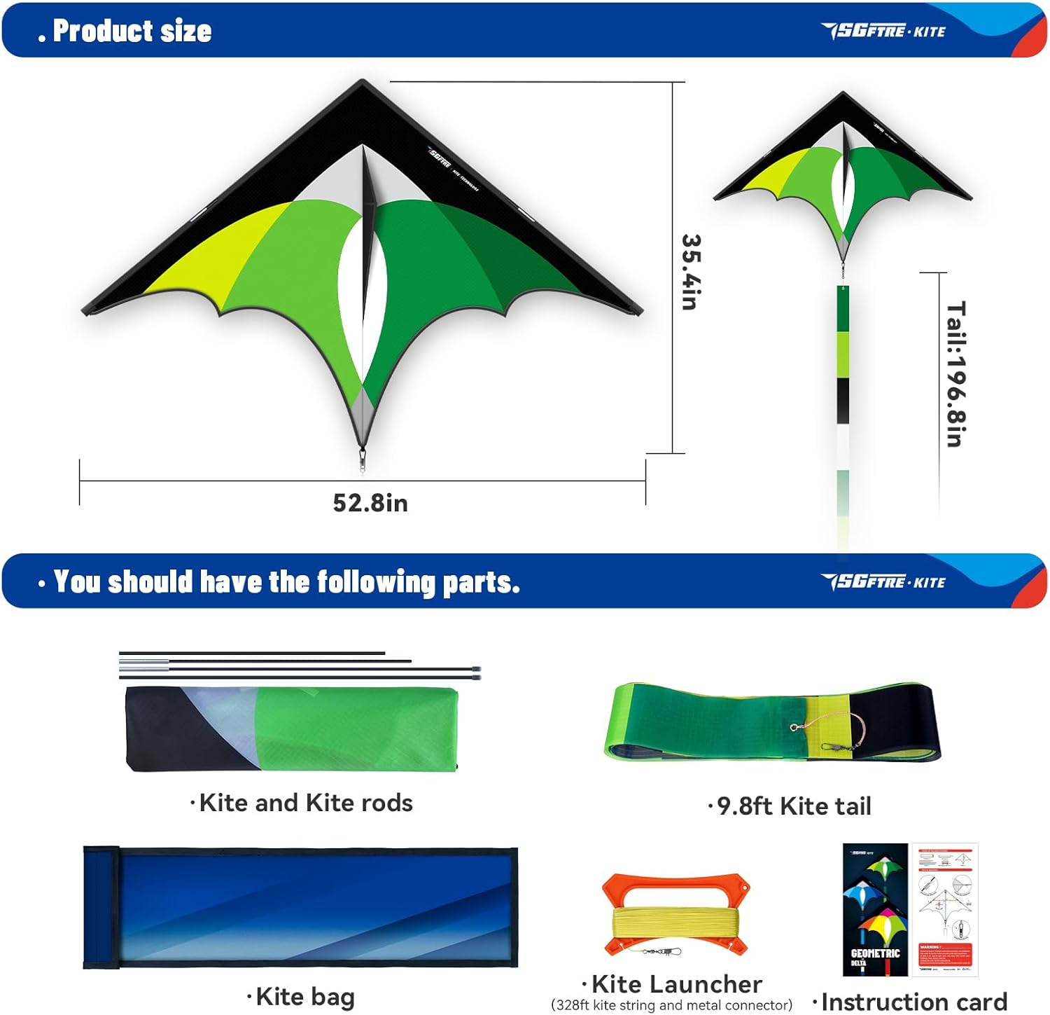 3-Piece Set Delta Kite for Easy to Fly Large Kite for Kids and Adults - Perfect Family Outdoor Toy, Beach Fun for Family Activities (Petal Green, 1)