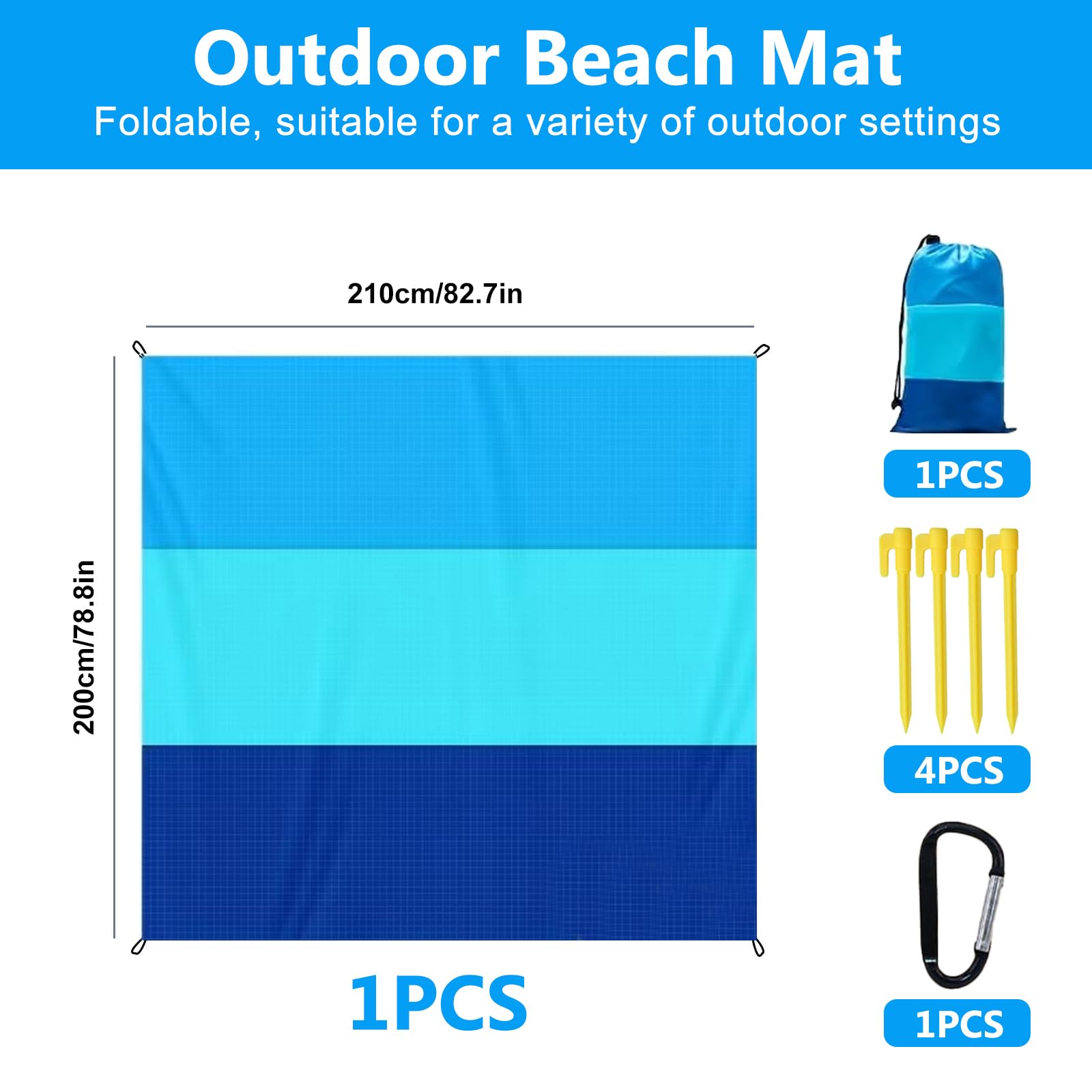 Esterilla de playa, manta de playa, manta de playa, plegable, se puede utilizar para excursiones, se puede guardar en la bolsa de almacenamiento incluida, lo que facilita el transporte
