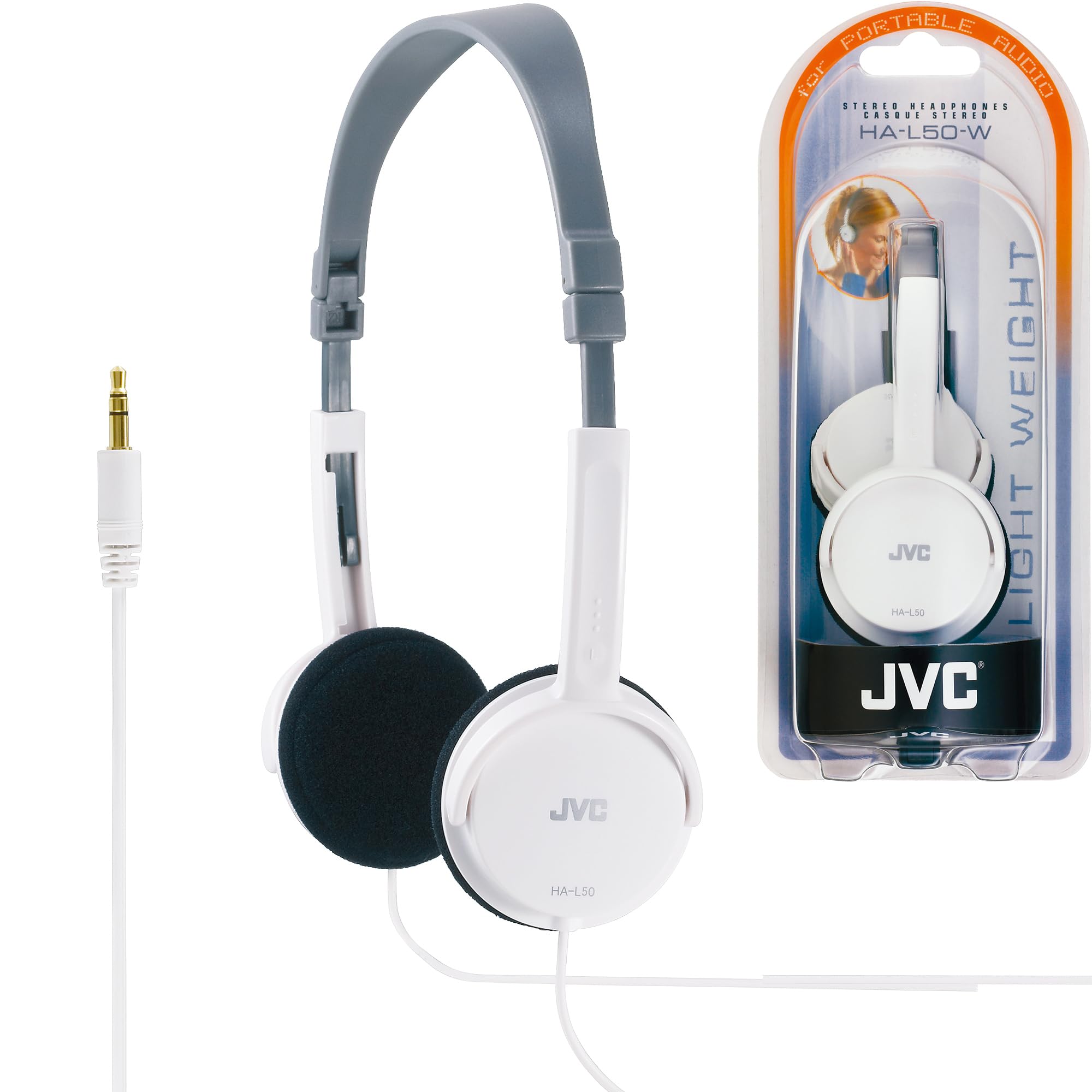 JVC HA-L50 Cuffie On-Ear Leggere e Pieghevoli con Jack 3,5 mm, Bianco