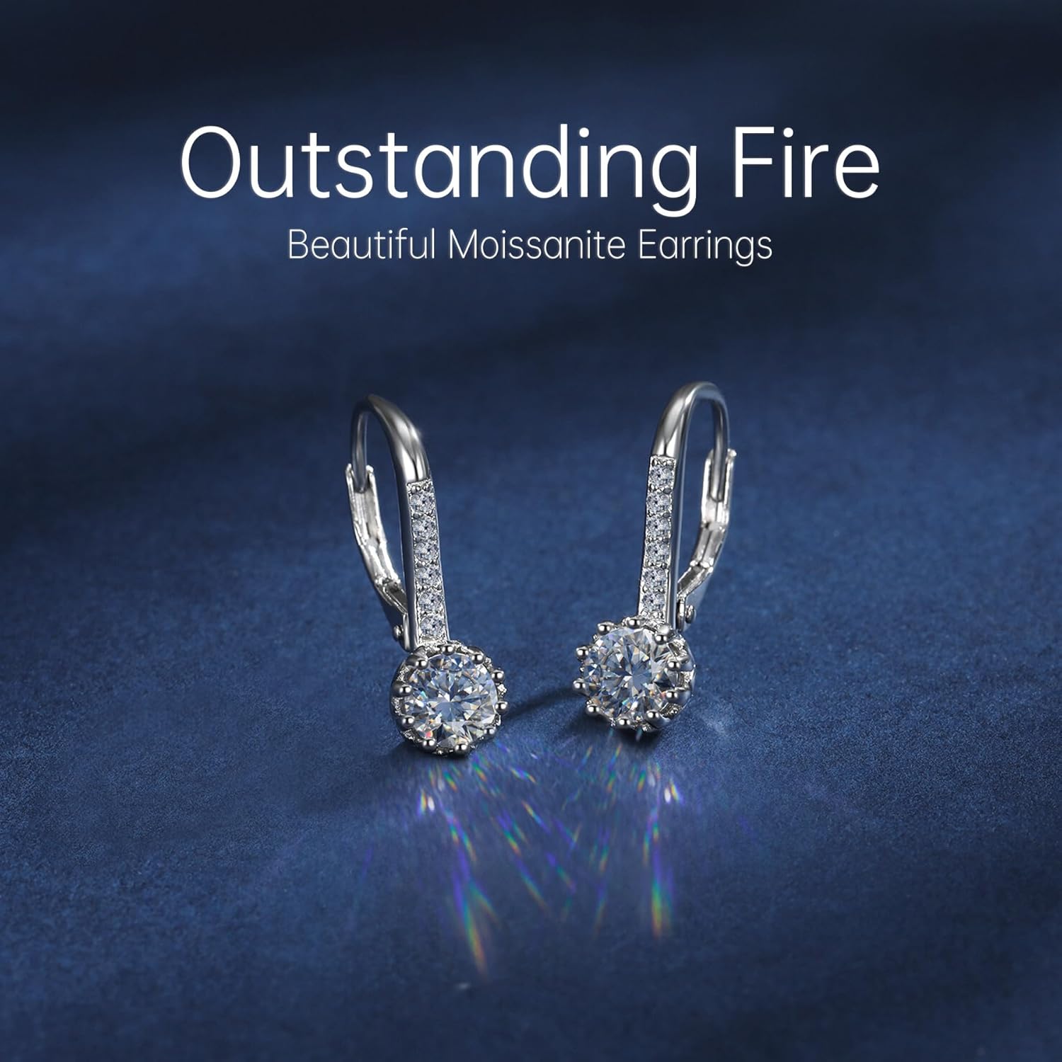 Moissanite Earrings for Women, 925 Sterling Silver Drop Dangle Earrings, Hypoallergenic Leverback Earring for Sensitive Ear, D Color VVS1, Diamond Birthday Bridal Wedding Jewelry Gift, 0.5ct*2 - Image 5