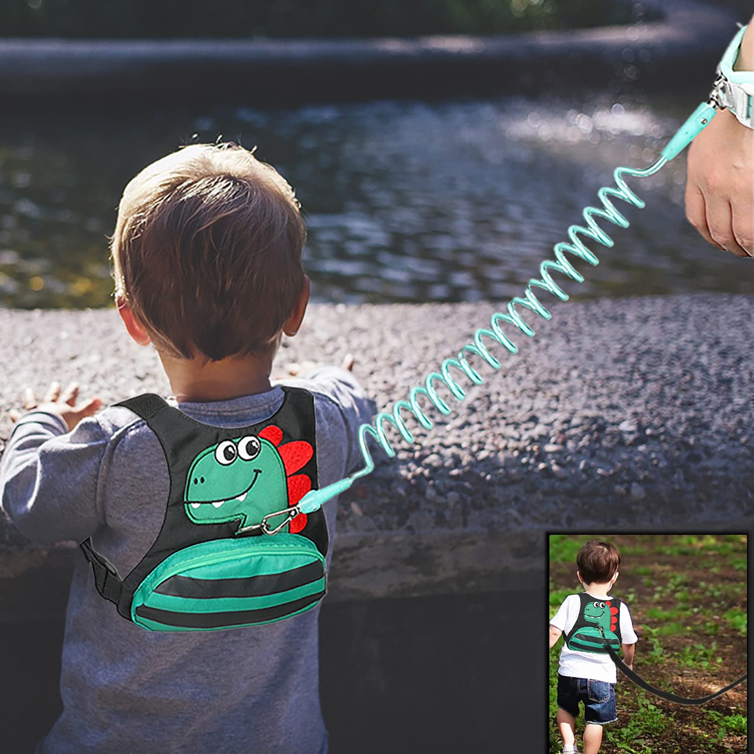Guinzaglio per bambini, imbracatura per bambini, con anello da polso anti smarrimento, per ragazzi/ragazze (nero) 3