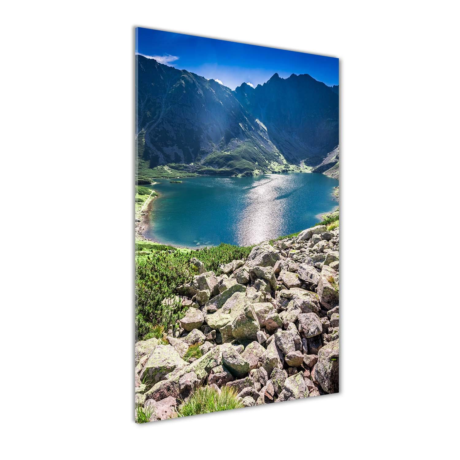 Image tableau photo décorative en verre 60x120 cm grand format paysage bleu montagne