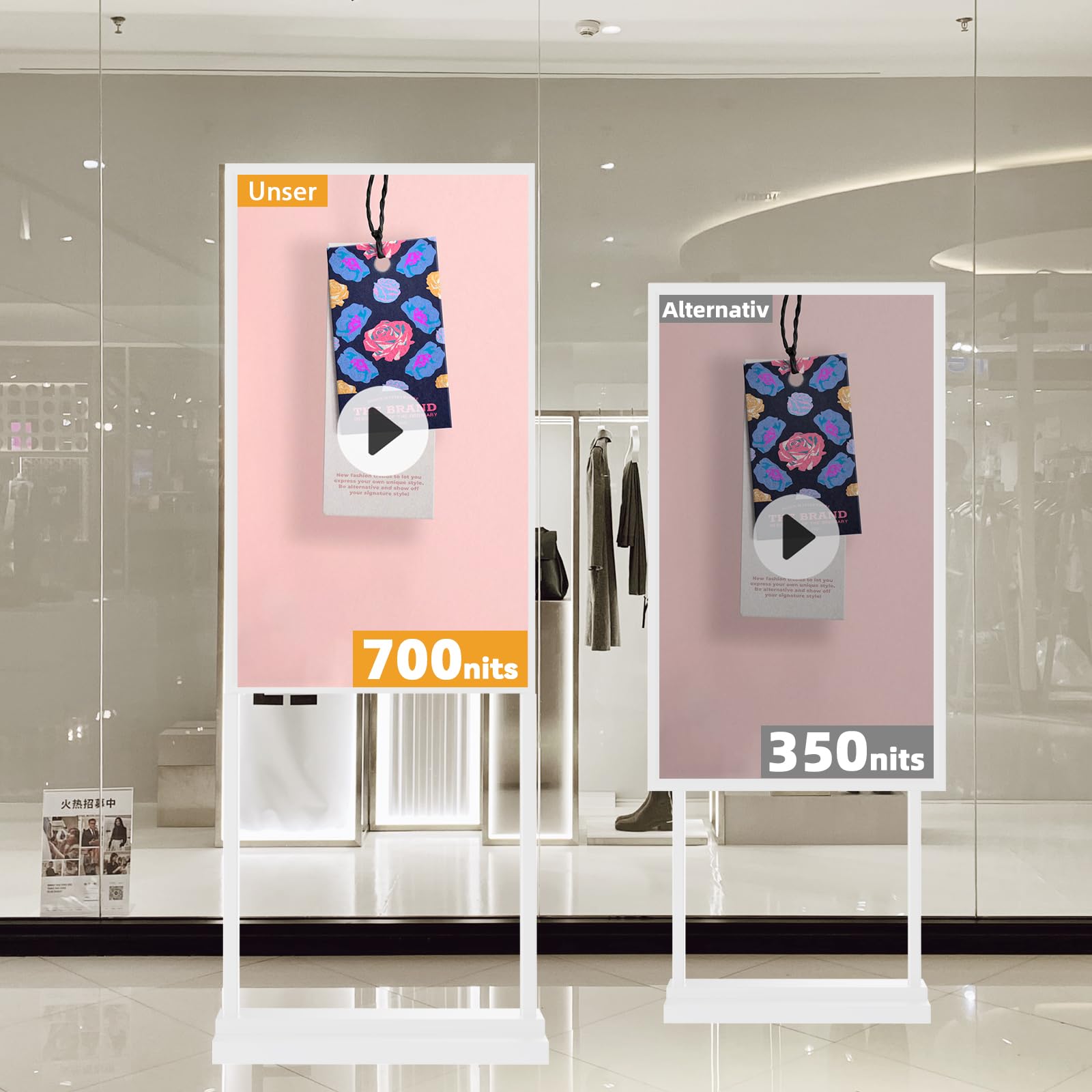 32 Zoll Digital Signage Display, 2K FHD LCD, 700 Nits | Tragbares Werbedisplay für Einzelhandel, Restaurants und Einkaufszentren mit brillanter 4K-Bildqualität und hoher Helligkeit