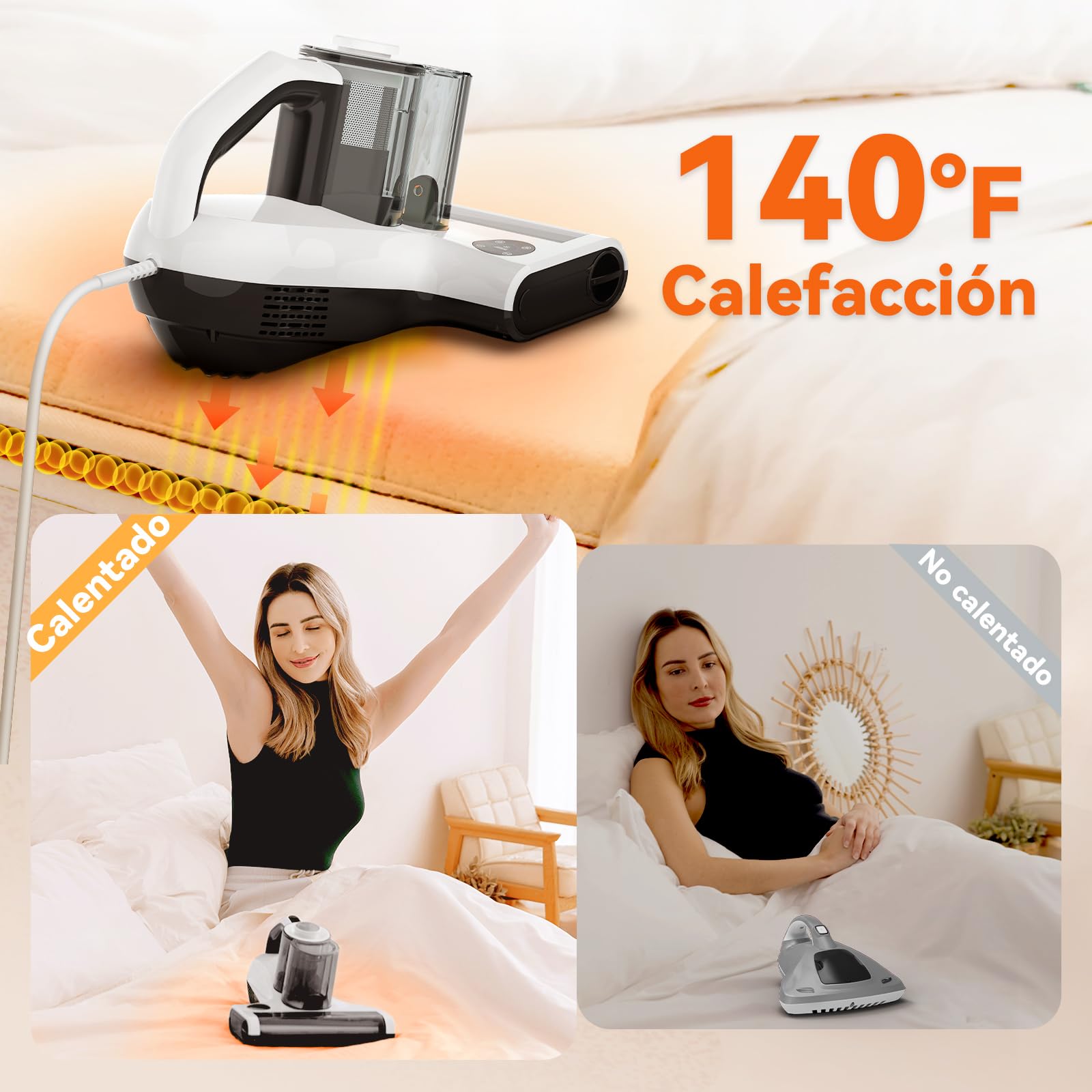 Dibea Aspirapolvere a mano per materassi, 18 kpa aspirapolvere acari per materassi, 450 W, sensore acari della polvere, indicatore LED, 60 ℃ vento caldo, ultrasonico, rimuove 99,99% cimici, batteri