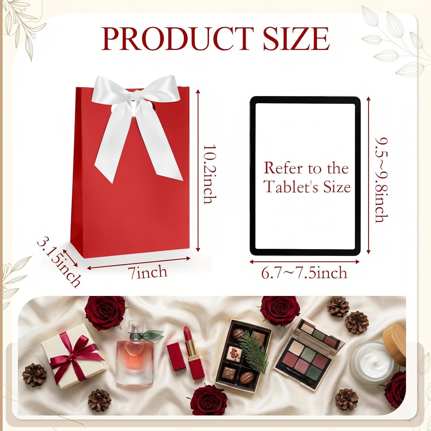 Aliceset 12 Pcs Small Thank You Bridesmaid Gift Bags 10 x 7 x 3.15'' with Die Cut Handles Compact Bags with Bow Ribbon for Wedding Baby Shower Birthday Party Favors(Red, White) - Image 2