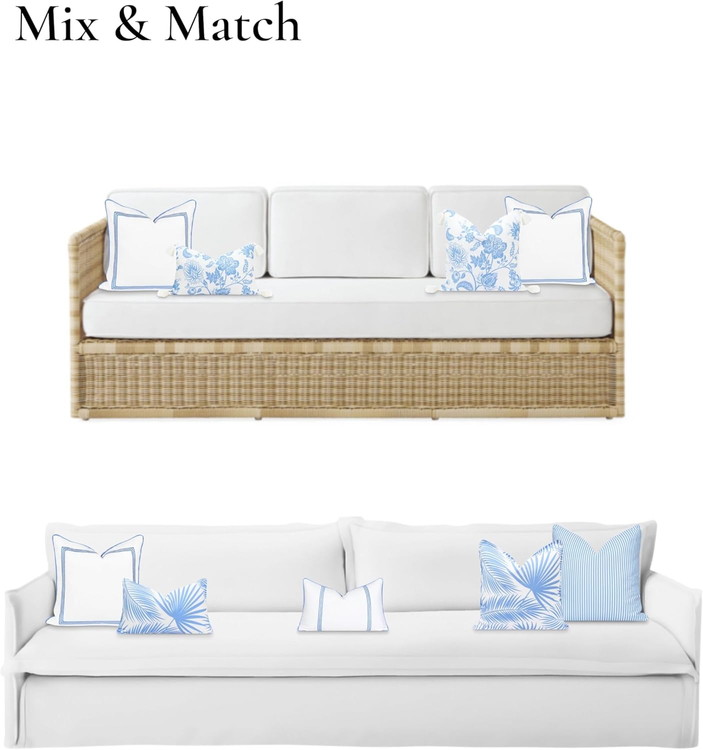 Hofdeco Premium Coastal Patio Indoor Outdoor Pillow Cover Only, 20"x20" Water Repellent for Backyard, Couch, Cornflower Blue Embroidered Square Line - Image 4