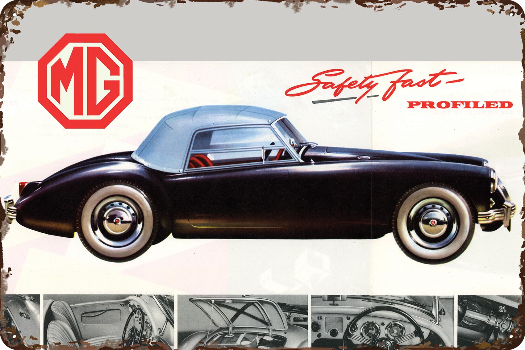 Luckylinde Profiled Retro Tin Sign Suitable For Mg Oldtimer Fans And Lovers, Workshop And Garages Sign, 20 X 30 Cm