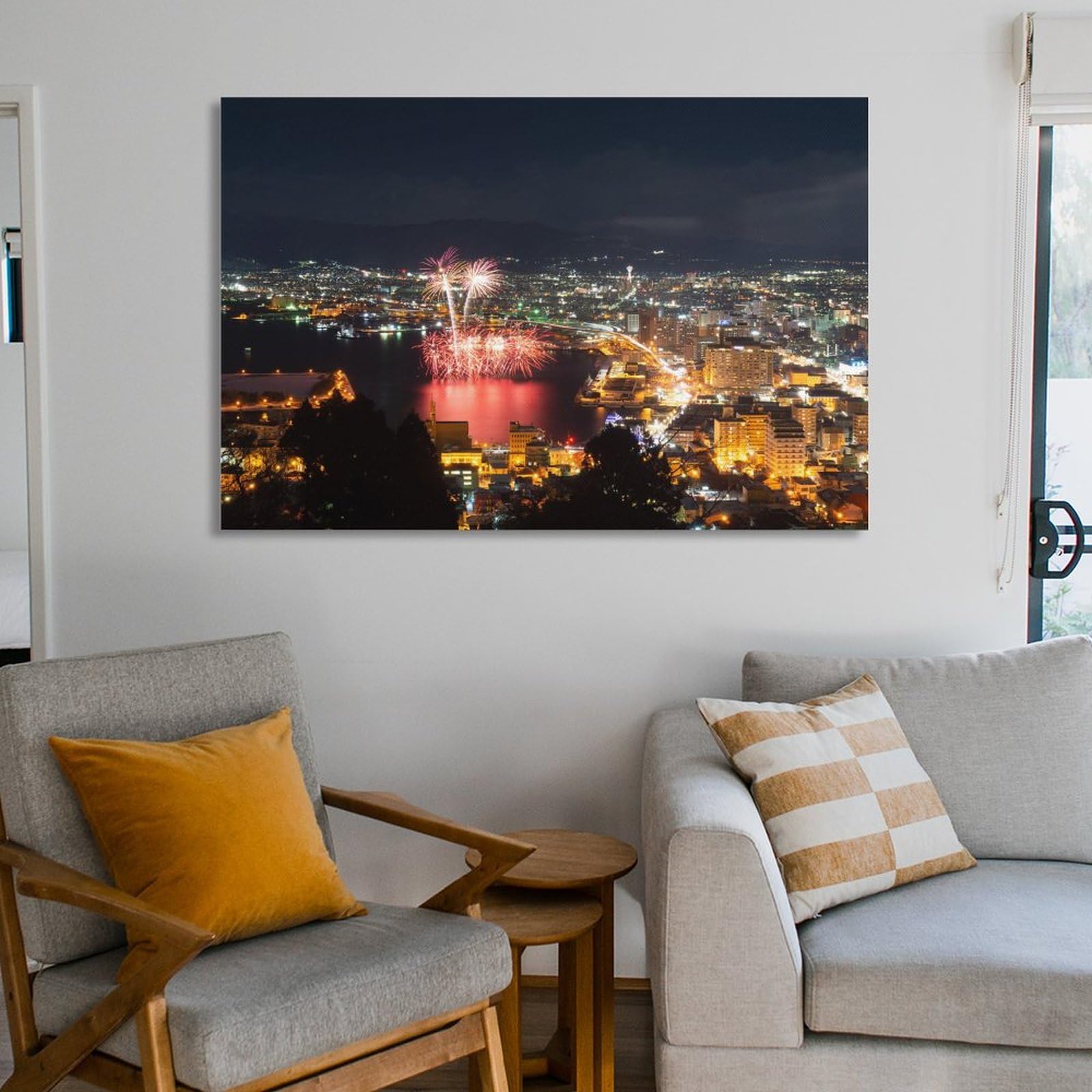 Amazon.co.jp: 絵画 海道 函館市 函館夜景と冬花火インテリア 絵画