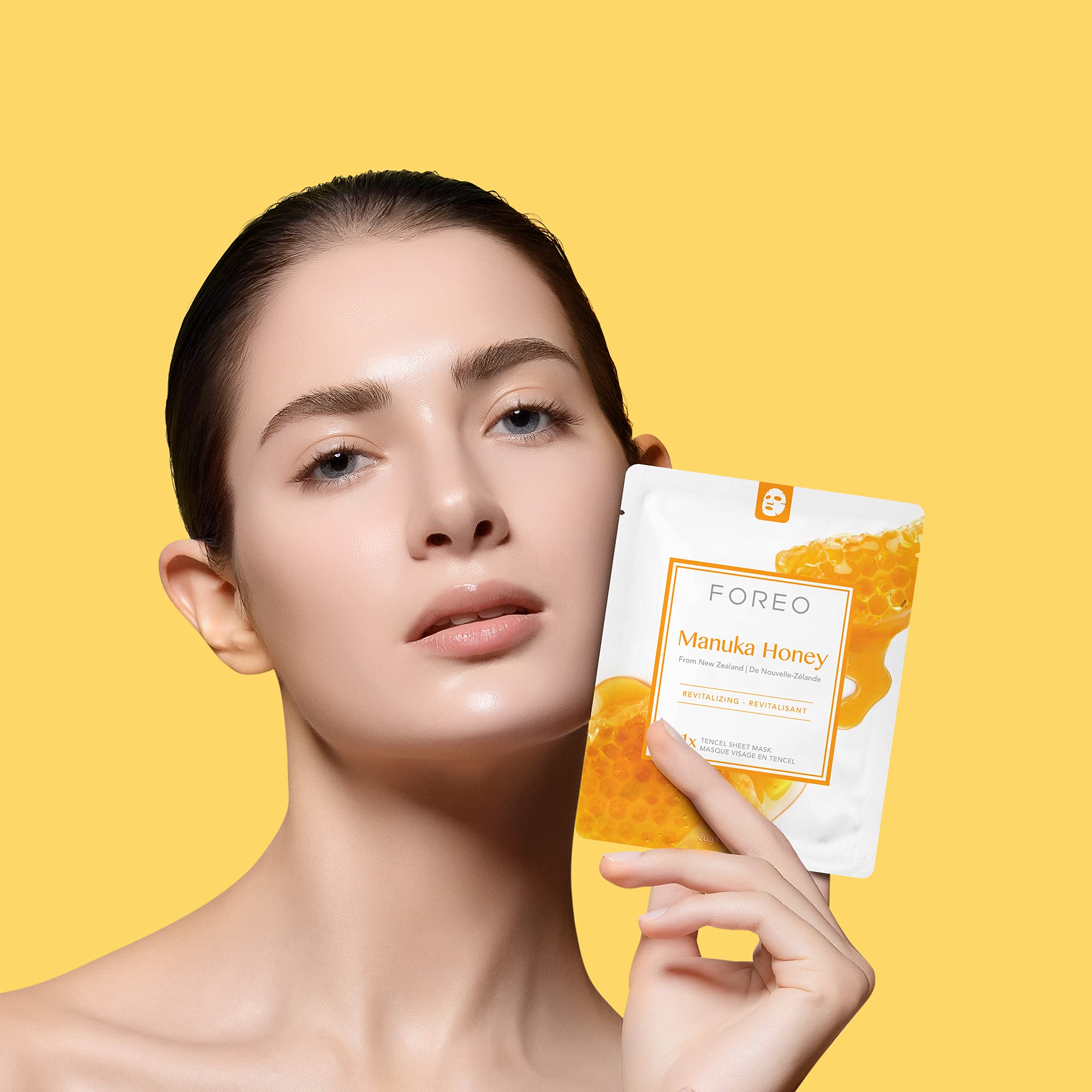 FOREO Facial Sheet Mask Manuka Honey Revitalizing for Dry and Fatigued Skin, 3 pack, Anti-Aging, Deeply Nourishing Clean Forumula, Cruelty-free, Compatible with UFO devices