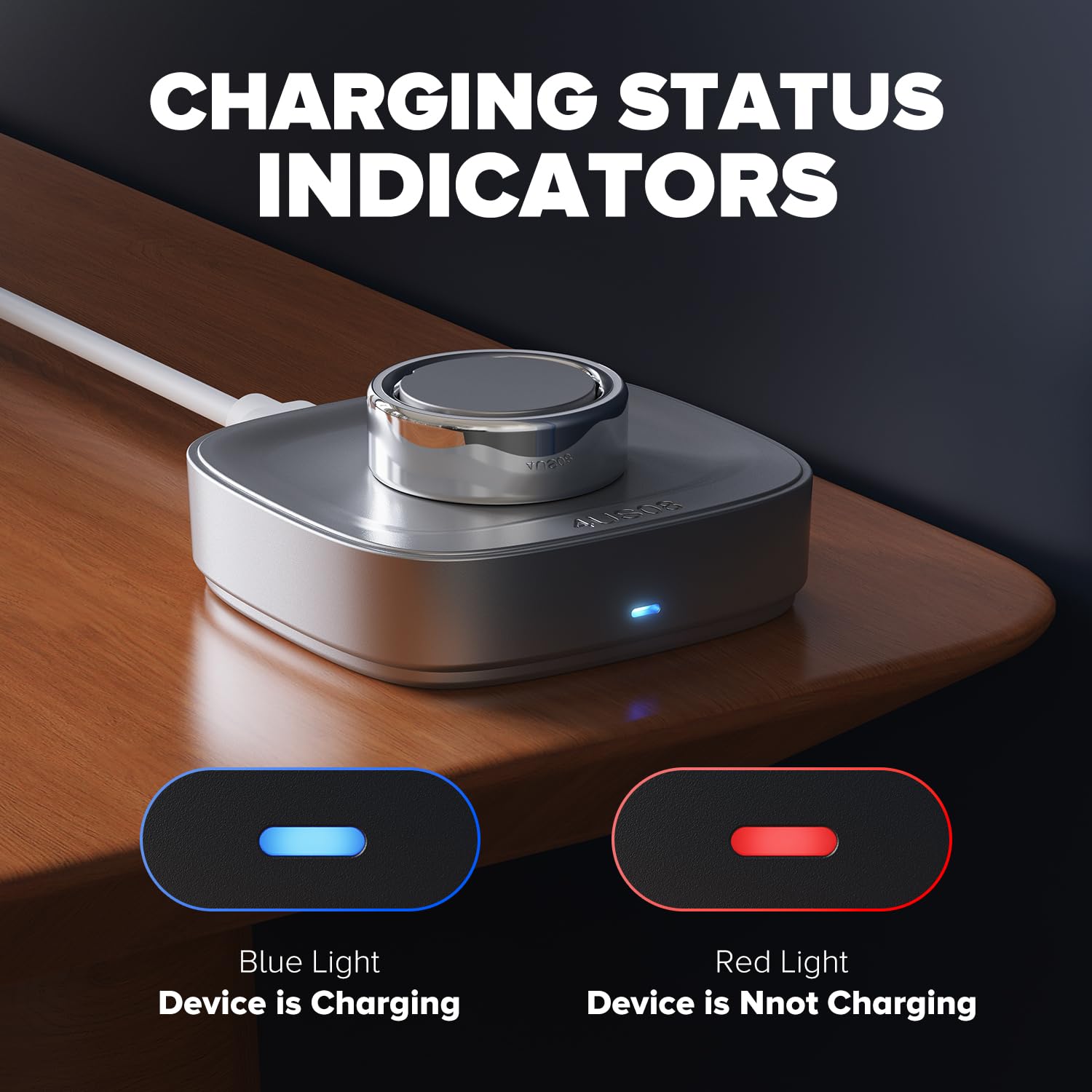 Ring Chager compatible avec Oura Ring4, charge rapide pour Oura Ring Gen 4 de taille 8, station de charge avec câble USB-C (argent clair)