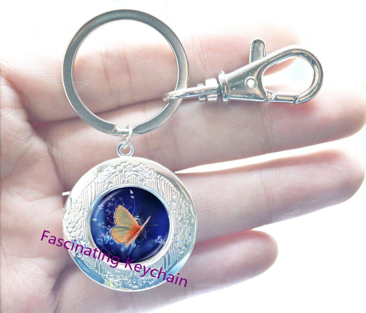 Fashion Locket Keychain,Butterfly Locket Keychain, Blue