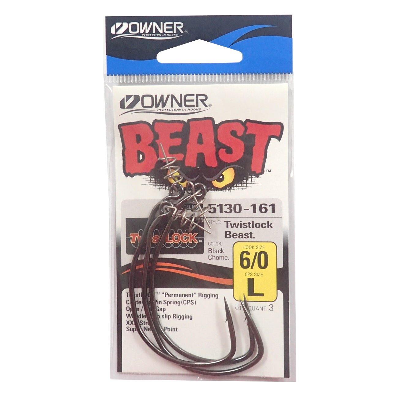 Owner BC Beast Twistlock 5130 Wide Gap Hook with Screw Spiral for Rubber Fish and Jigs, Offset Hook with Spiral, Jig Hook, Size / Package Contents: Size 6/0 - 3 Pieces