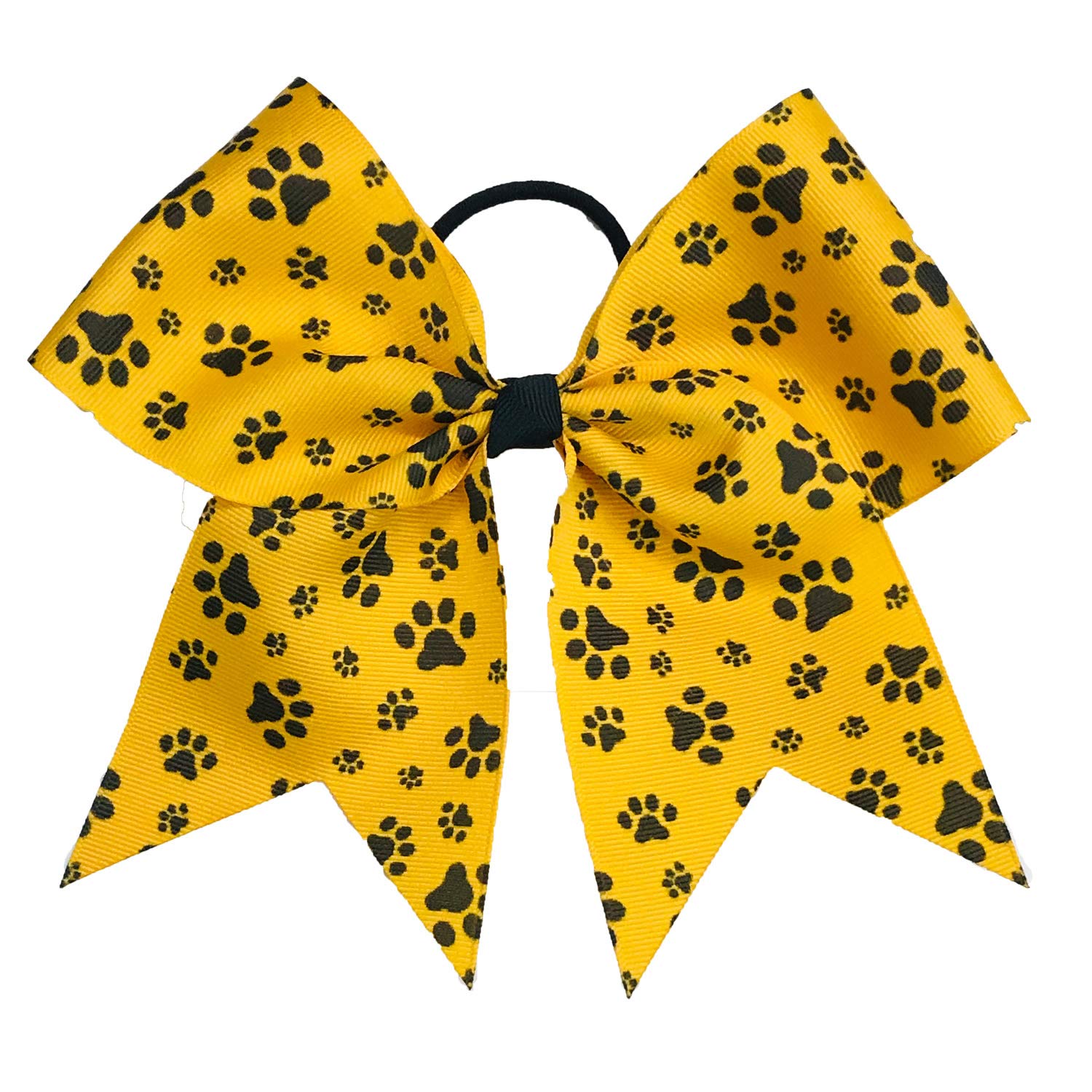 Paw Print Hair Bow | Paw Mascot Cheer Bow (Yellow Gold, Black)