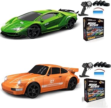 2PCS RC Drift Car 124 Remote Control Car 4WD 15KM/H High Speed Racing Sport Car with LED Lights RC Cars Toy Cars for Kids Boys Girls Adults Gifts Birthday Christmas Rechargeable Batteries