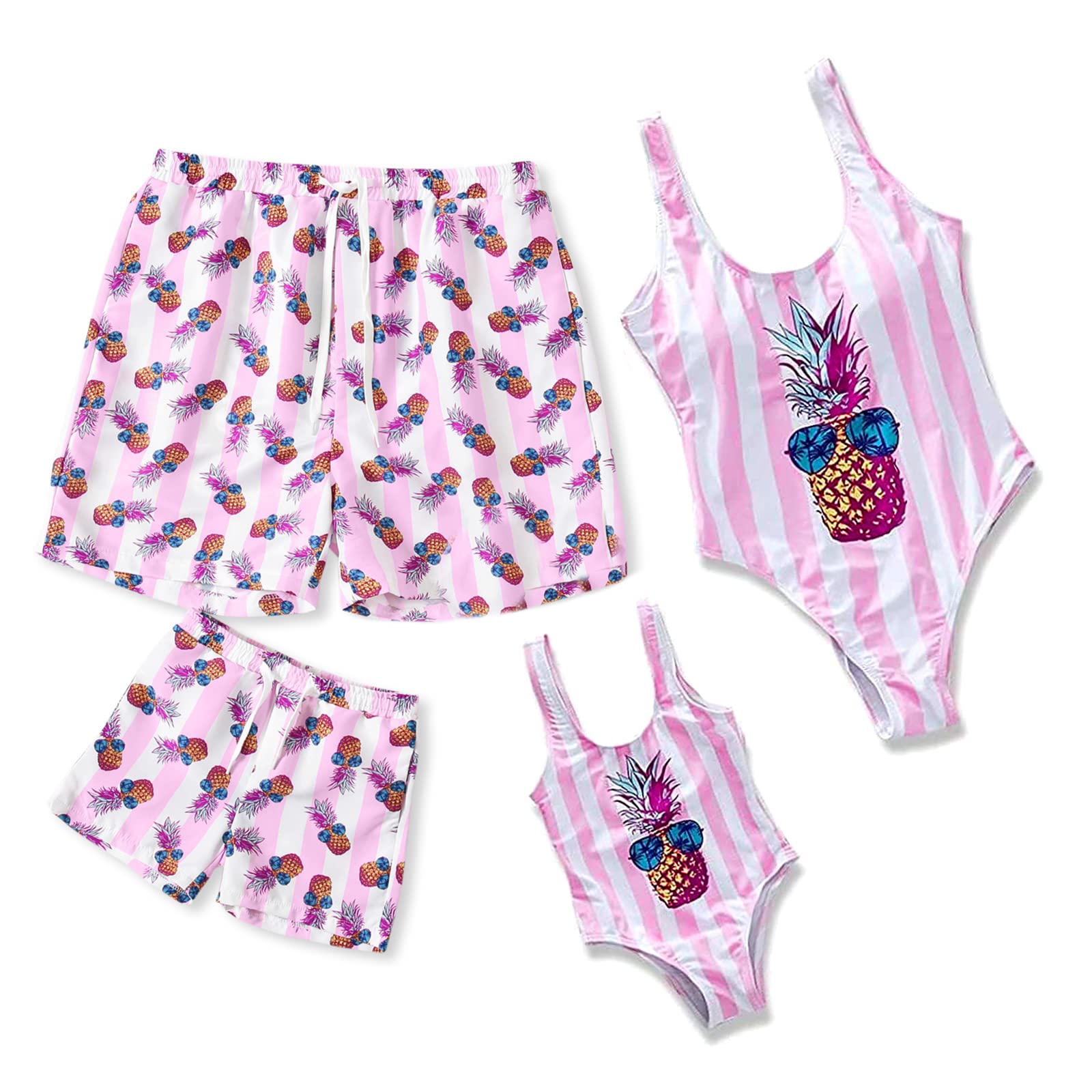 ( incomplete ) IFFEI Family Matching Swimsuit Pineapple Printed Striped Monokini One Piece Bathing Suit Beach Wear Women L Pink