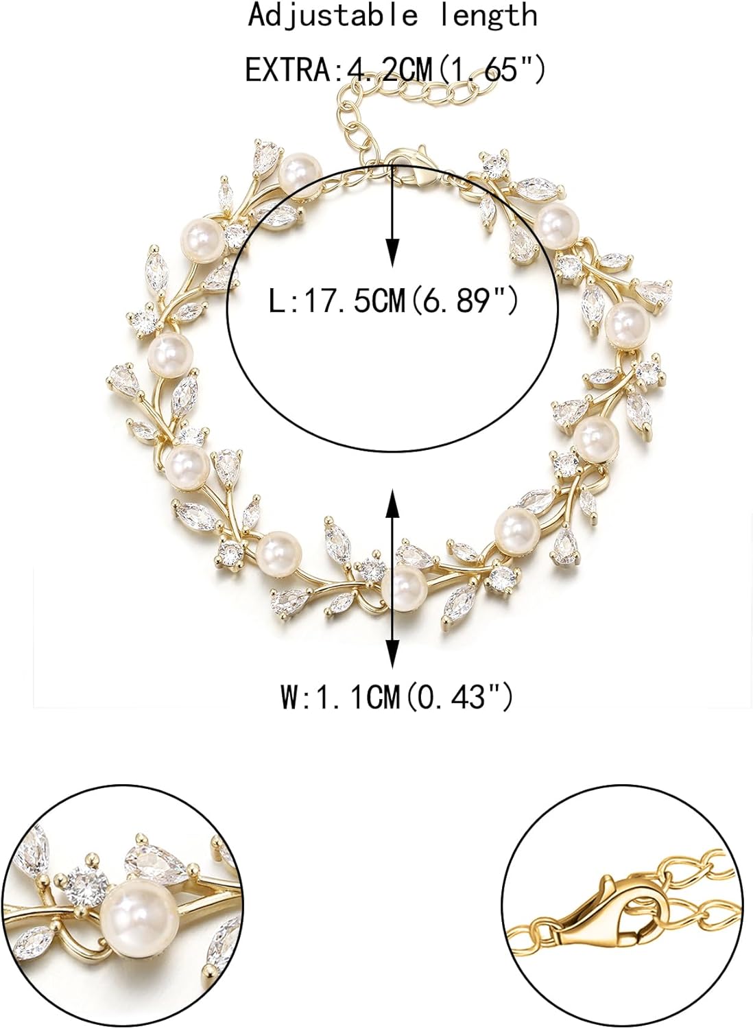 EVER FAITH Gorgeous Cubic Zirconia Wedding Link Bracelet for Bride Bridesmaids, Simulated Pearl Clear Marquise Teardrop Crystal Bridal Jewelry for Women Prom - Image 6