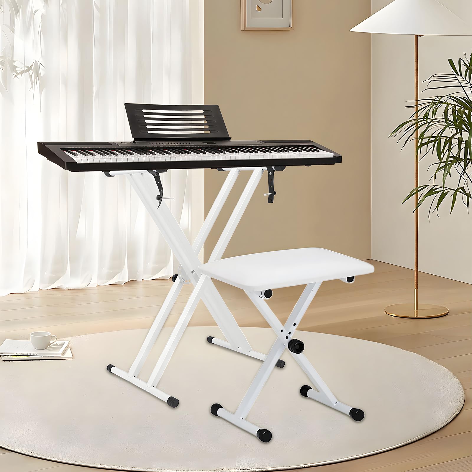 Keyboard Stand and Bench Set with Lockable Straps & Non-Slip Pads