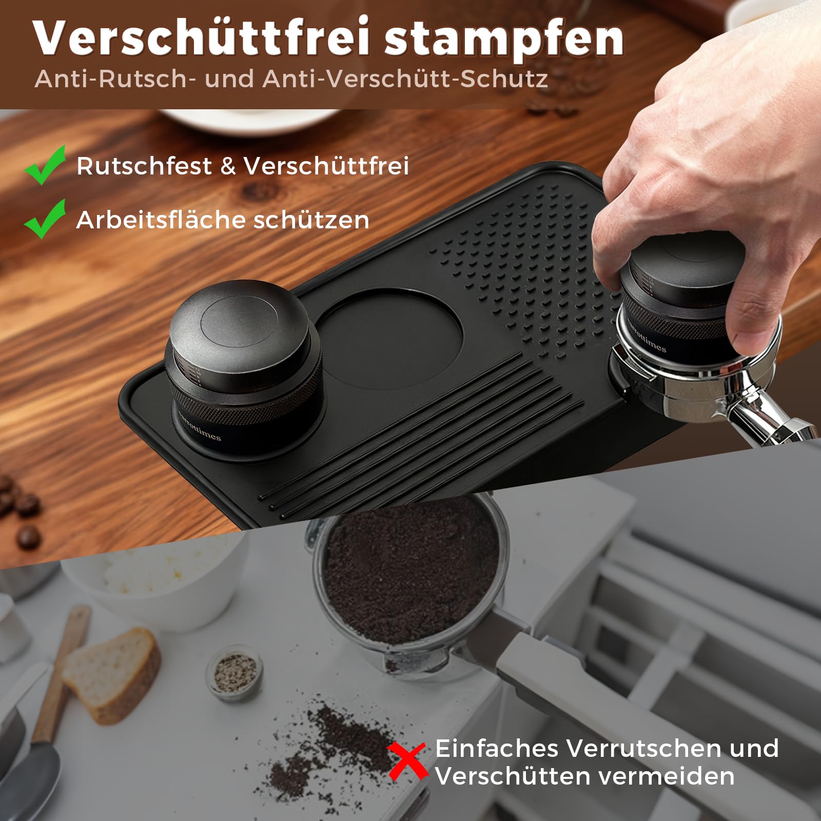 Tampermatte aus lebensmittelechtem Silikon 26.5cm×14.3cm | 7 mm dicke rutschfeste Barista Matte für Espresso Tamper, Kaffeematte & Tamping Matte – Perfektes Espresso Zubehör