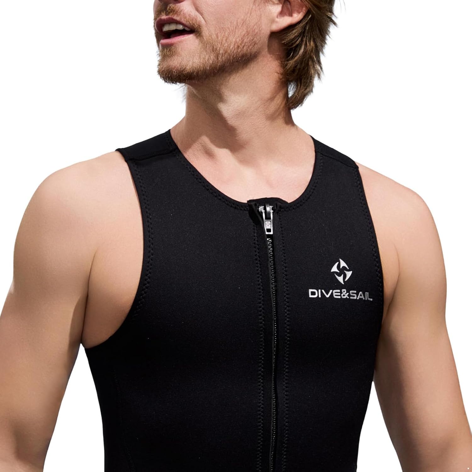 Men's One Piece Sleeveless Swimsuit 2mm Wetsuit Jumpsuit Swimwear Front Zipper Solid Color Bodysuit Black Large