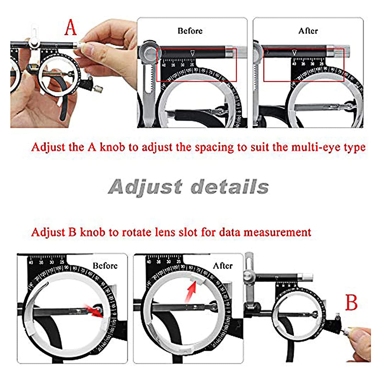 Generic Optometria Trial Frame con Distanza Pupillare Regolabile - 48-76 Ottica Shop Occhiali Ottici per Test Ottici ed Esami Oculari