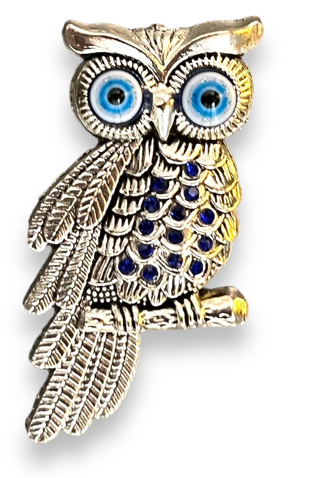 Silver Owl Turkish Evil Eye Fridge Sticker Magnet - Sign of Good Luck & Protection Unique Souvenir Items Home and Office Decorative Things Artistic Owl Ward Against Negativity