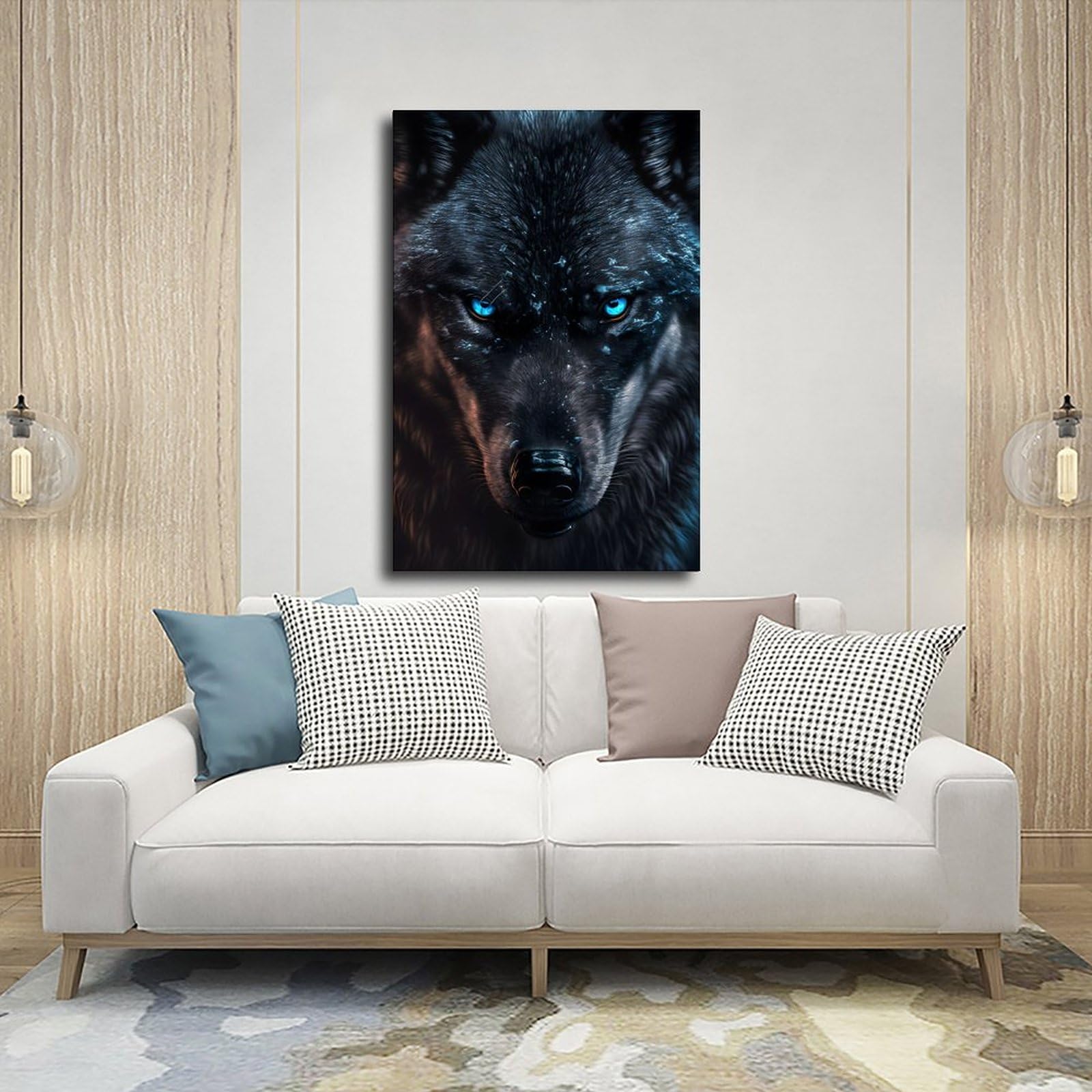 MODOJOART Quadro Su Tela Con Lupo E Occhi Azzurri - Stampa Artistica Bianco E Nero 30,5x45,7 Cm - Decorazione Parete Soggiorno