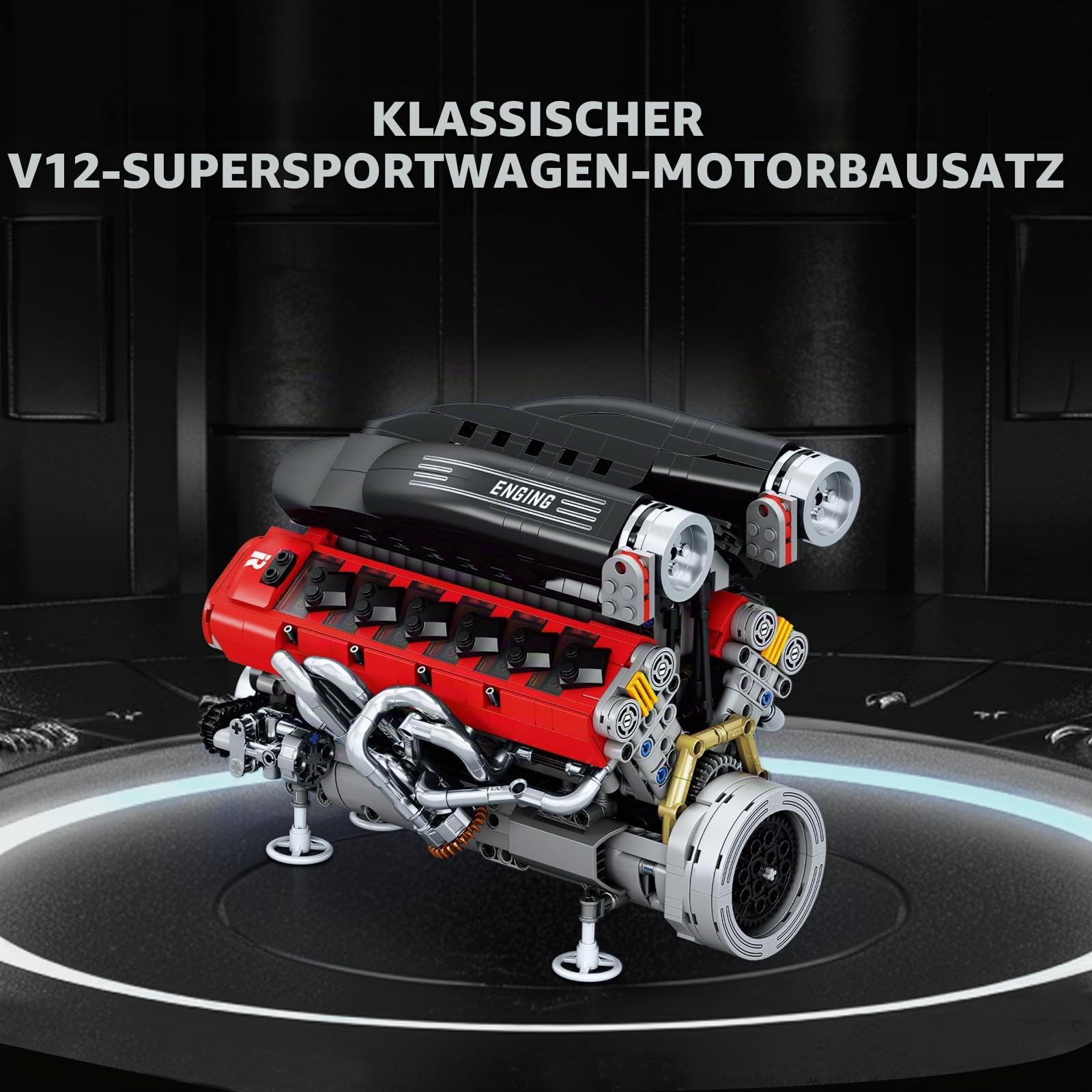 V12 Motor Bausatz für Erwachsene, 65° V-Winkel Motorisiertes Funktionierendes Modellbausatz Motor, Mechanisches Technik Konstruktionsspielzeug zur Ausstellung, Geschenk für Auto-Enthusiasten