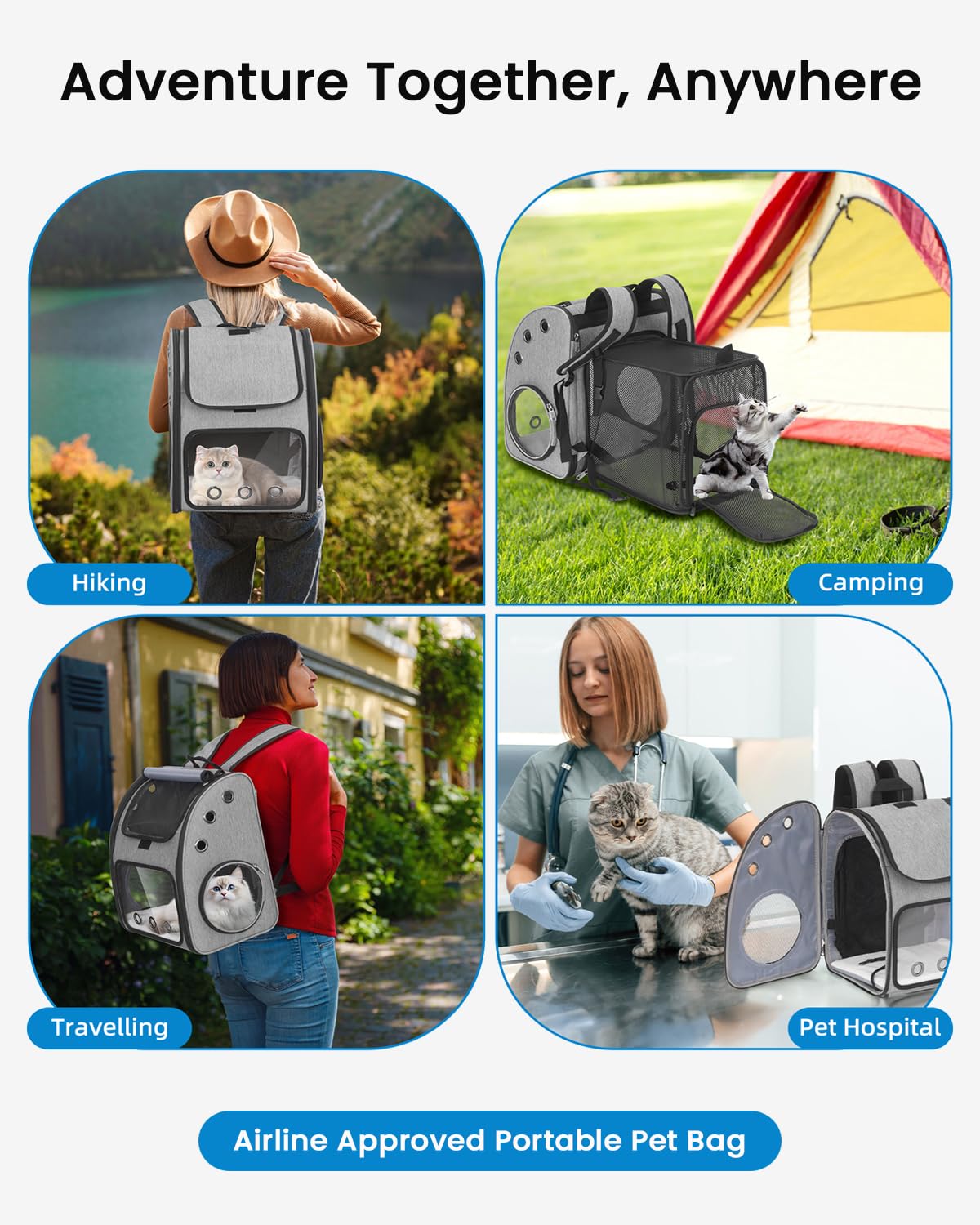 Mochila transportadora de Mascotas expandible para Gatos, Perros y Animales pequeños, transportador de Viaje portátil para Mascotas, diseño súper ventilado, Aprobado por aerolíneas, Ideal para