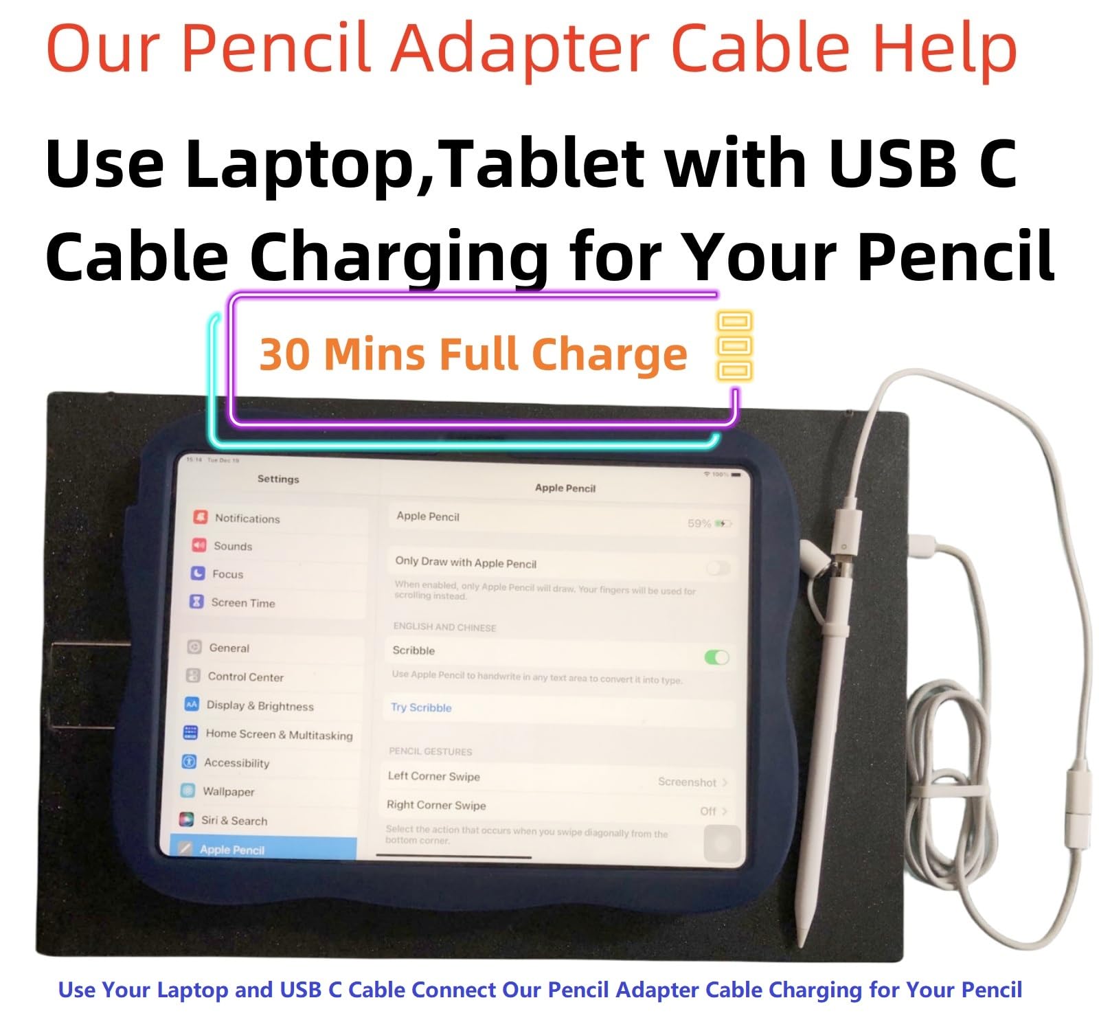 USB C to Apple Pencil Adapter, 30 Minutes Full Charge for iPencil 