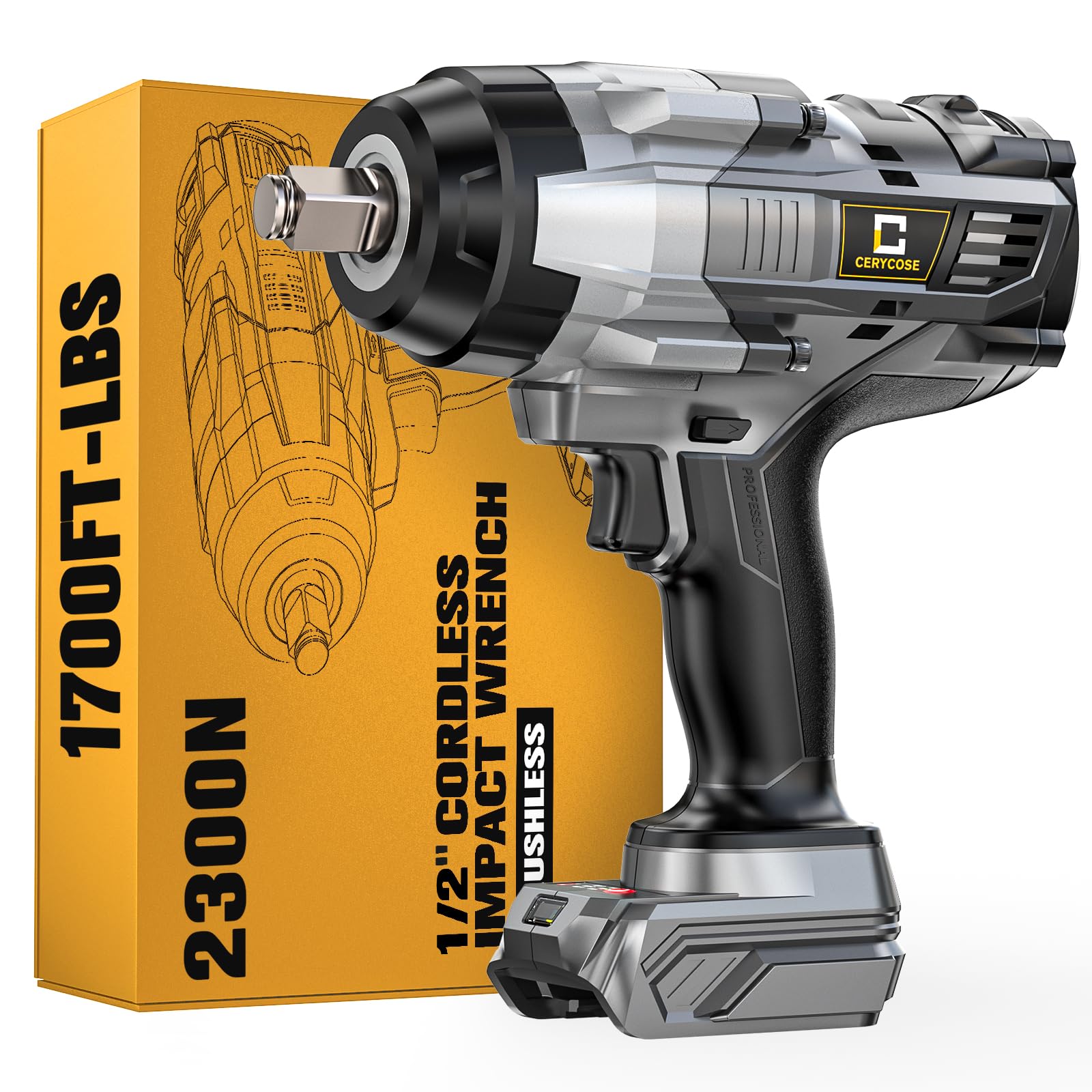 Cordless Impact Wrench 1/2 inch Compatible with Dewalt Battery: 1700FT-LBS High Torque Impact Wrench Heavy Duty Tool - Brushless Electric Impact Gun Includes LED Work Light - Bare Tool Only
