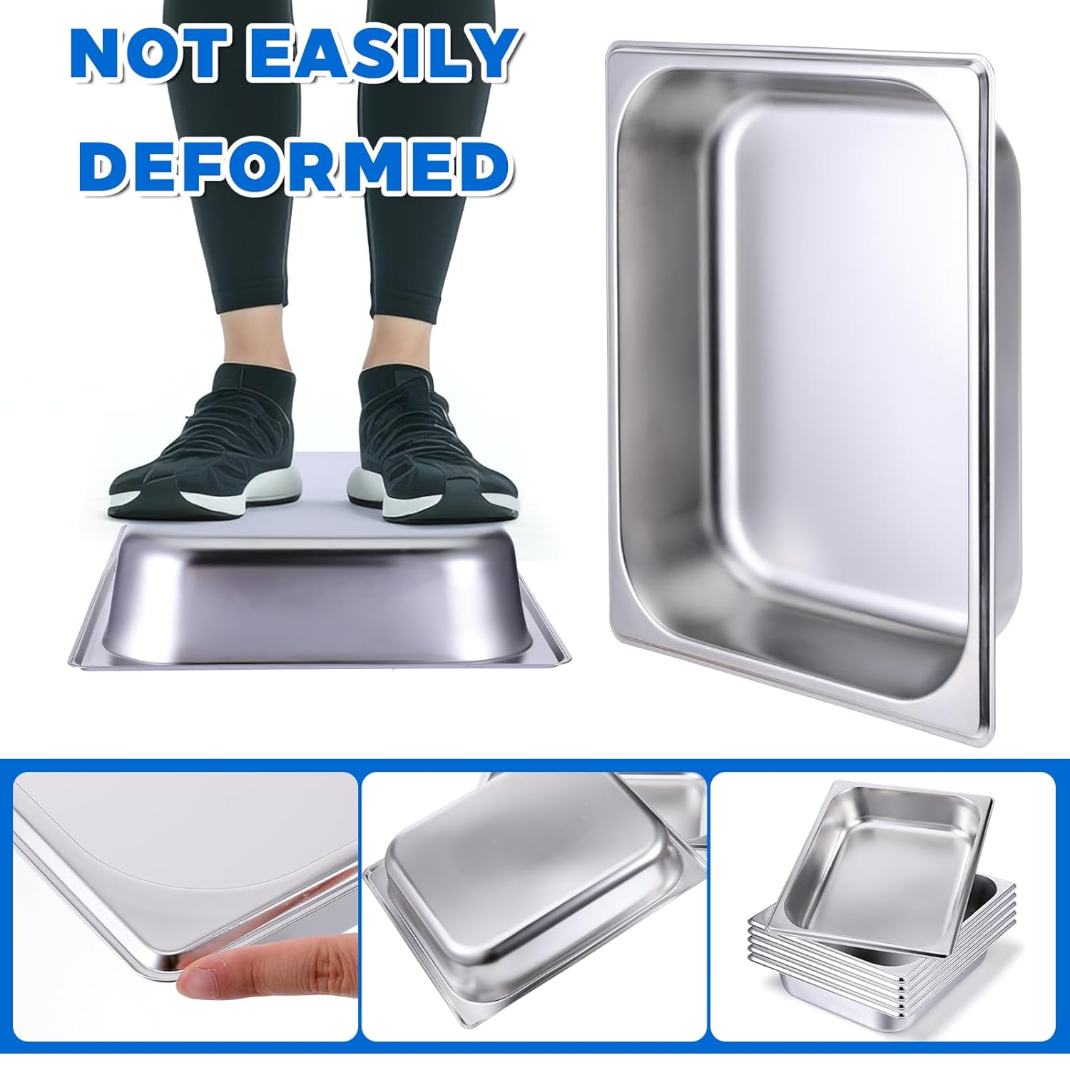 6 Pack Half Size Hotel Pans, 2.5 Inch Deep 1/2 Size Stainless Steel Steam Table Pans Restaurant Commercial Half Pans for Chafing Dishes Buffet Hotel Party - Image 3