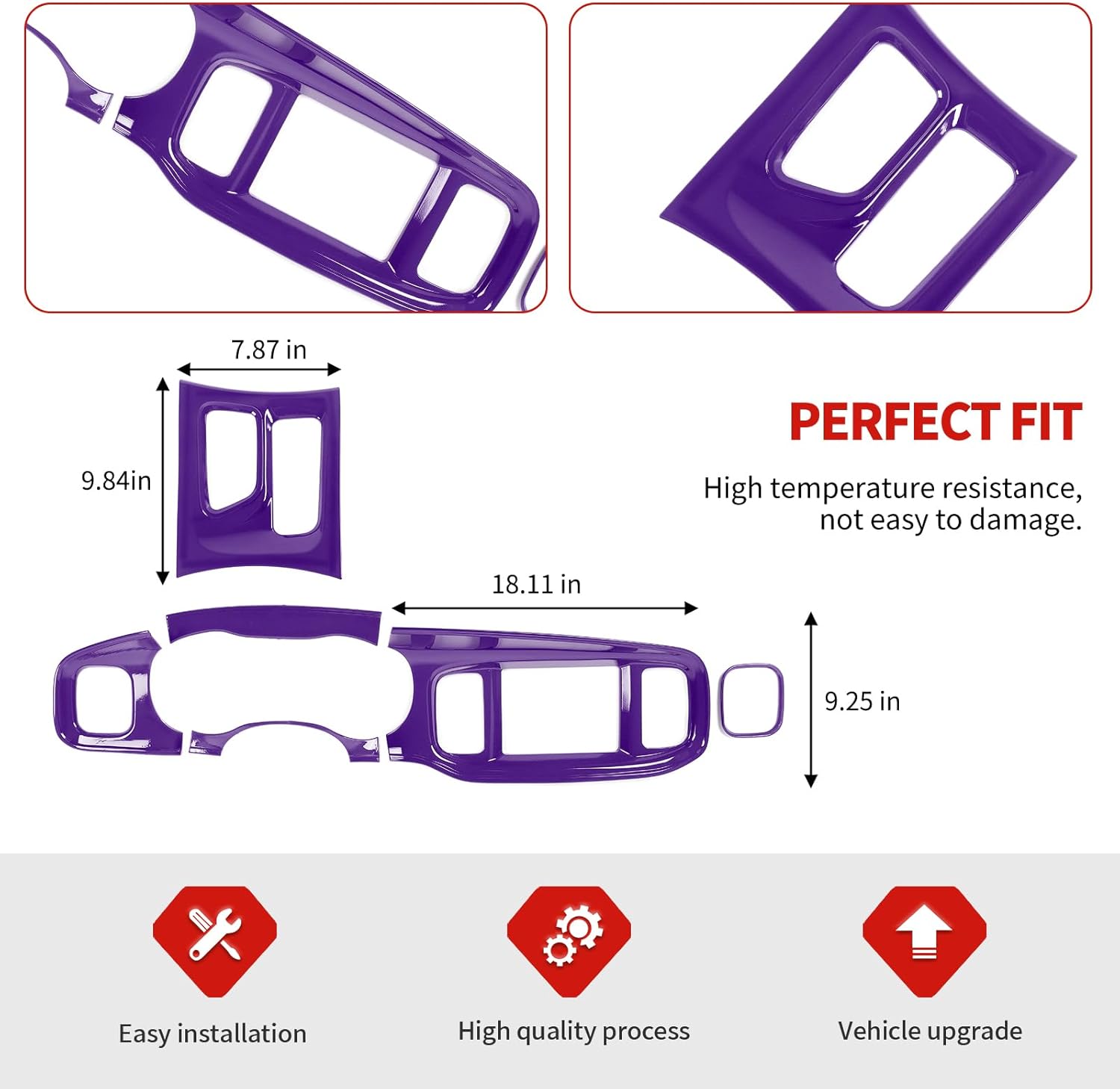 Jimen Fit for Dodge Charger 2015-2023, Center Console Dash Instrument Panel & Gear Shift Cover Trim (Purple)