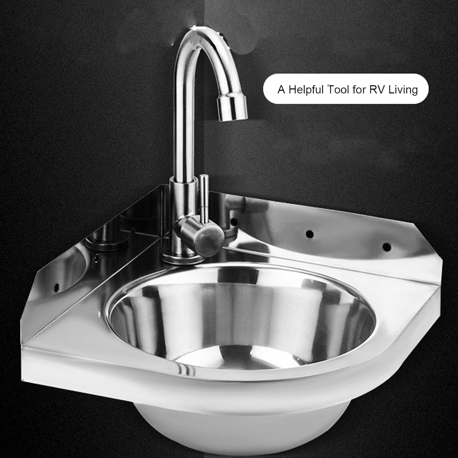 Stainless Steel RV Sink, Rv Kitchen Sink with Faucet Complete Plumbing Kit, Space Saving Camper van Sink, for Trailer, Marine 14.6x12.6x5.3in
