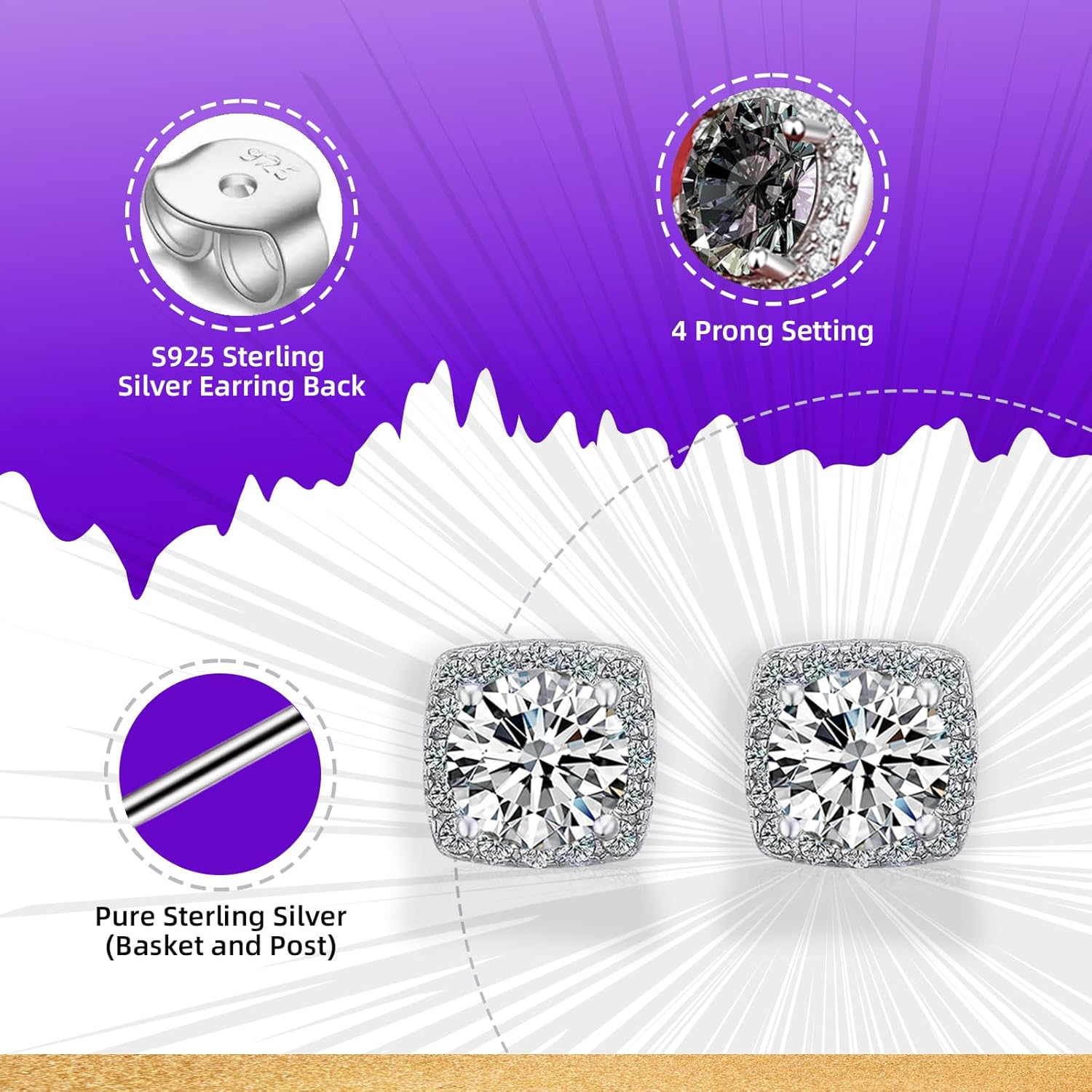 Moissanite Stud Earrings 1-2ct D Color VVS1 Clarity Round Cut 925 Sterling Silver Moissanite Earrings with 18K White Gold Plated Earrings for Women Men - Image 7
