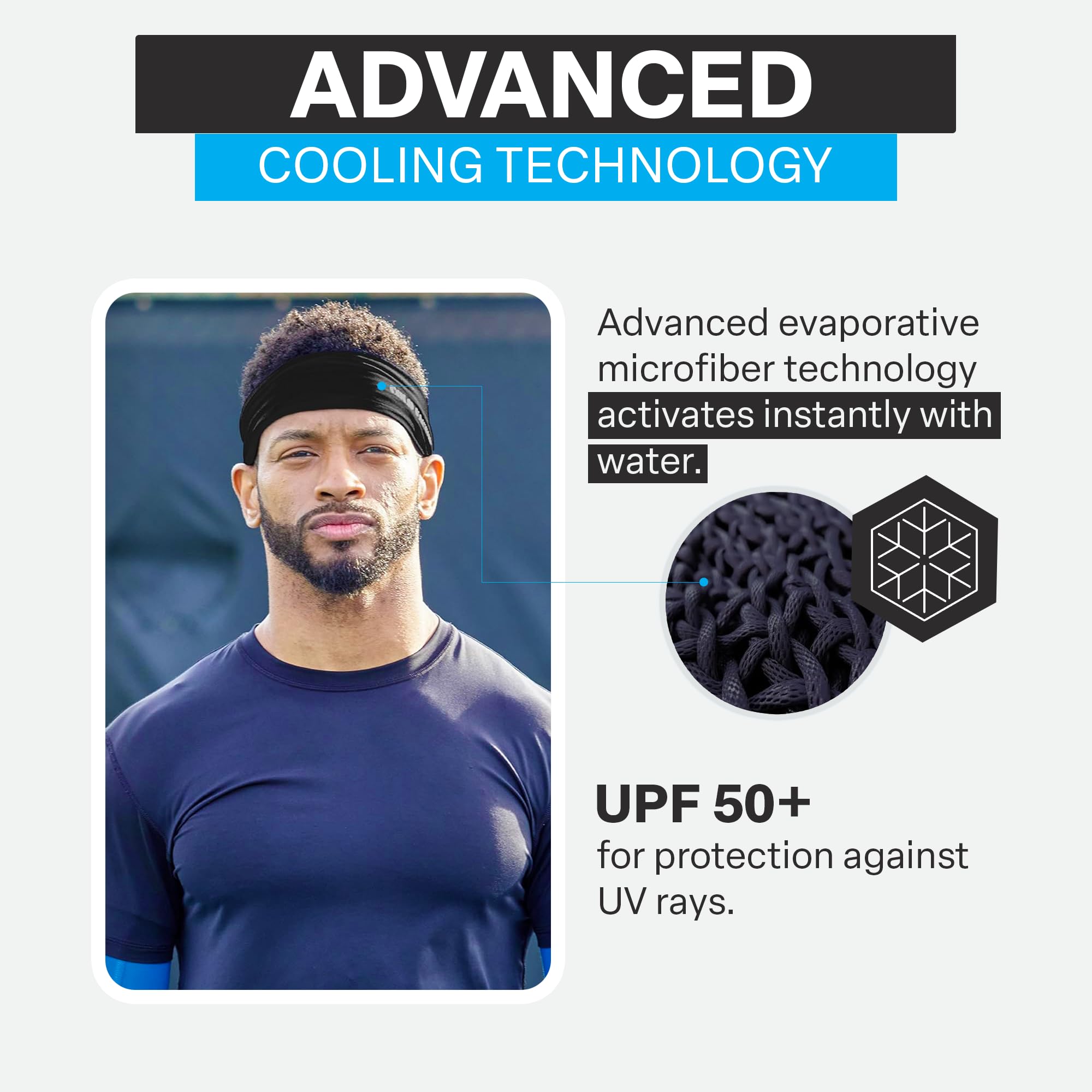 COLD FACTOR kühlendes Stirnband für Damen und Herren, LSF 50+, fortschrittlicher Verdunstungskomfort, sofort kühlendes Schweißband für Outdoor-Sport, Fitness, Yoga, Wandern, Laufen und Workouts