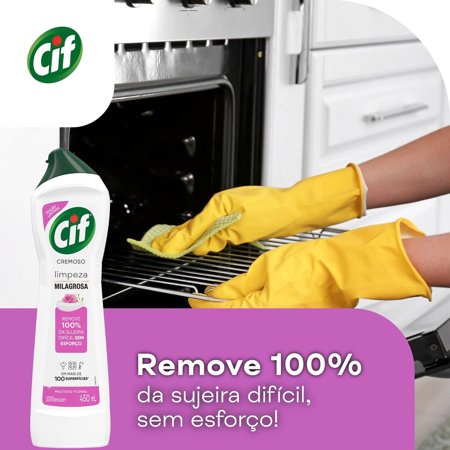 Cif Cremoso Multiuso Limpeza Milagrosa Floral Rosas e Jasmim 450ml