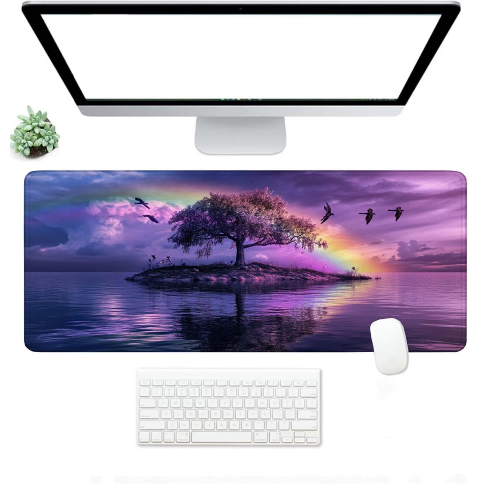 Podkładka pod mysz XXL 1400 x 600 x 3 MM, fioletowa duża podkładka pod mysz z wodoodporną i antypoślizgową tęczą pod ręką zszyte krawędzie, poprawia precyzję i szybkość dla gracza W-368