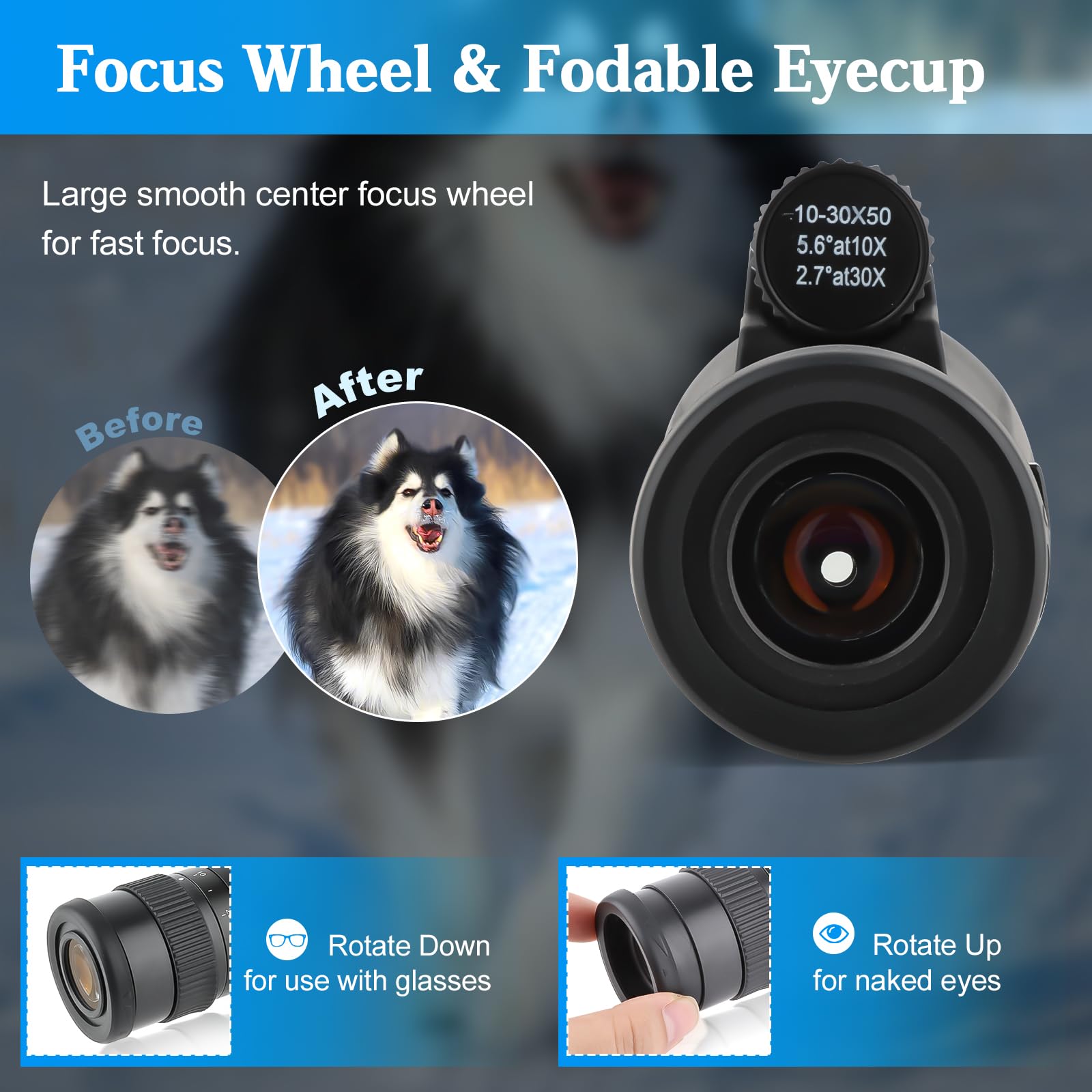Telescopio monoculare compatto a prisma multistrato, 10-30 x 50, ottica monoculare impermeabile ad alta potenza con adattatore per smartphone, treppiedi per adulti, bird watching,