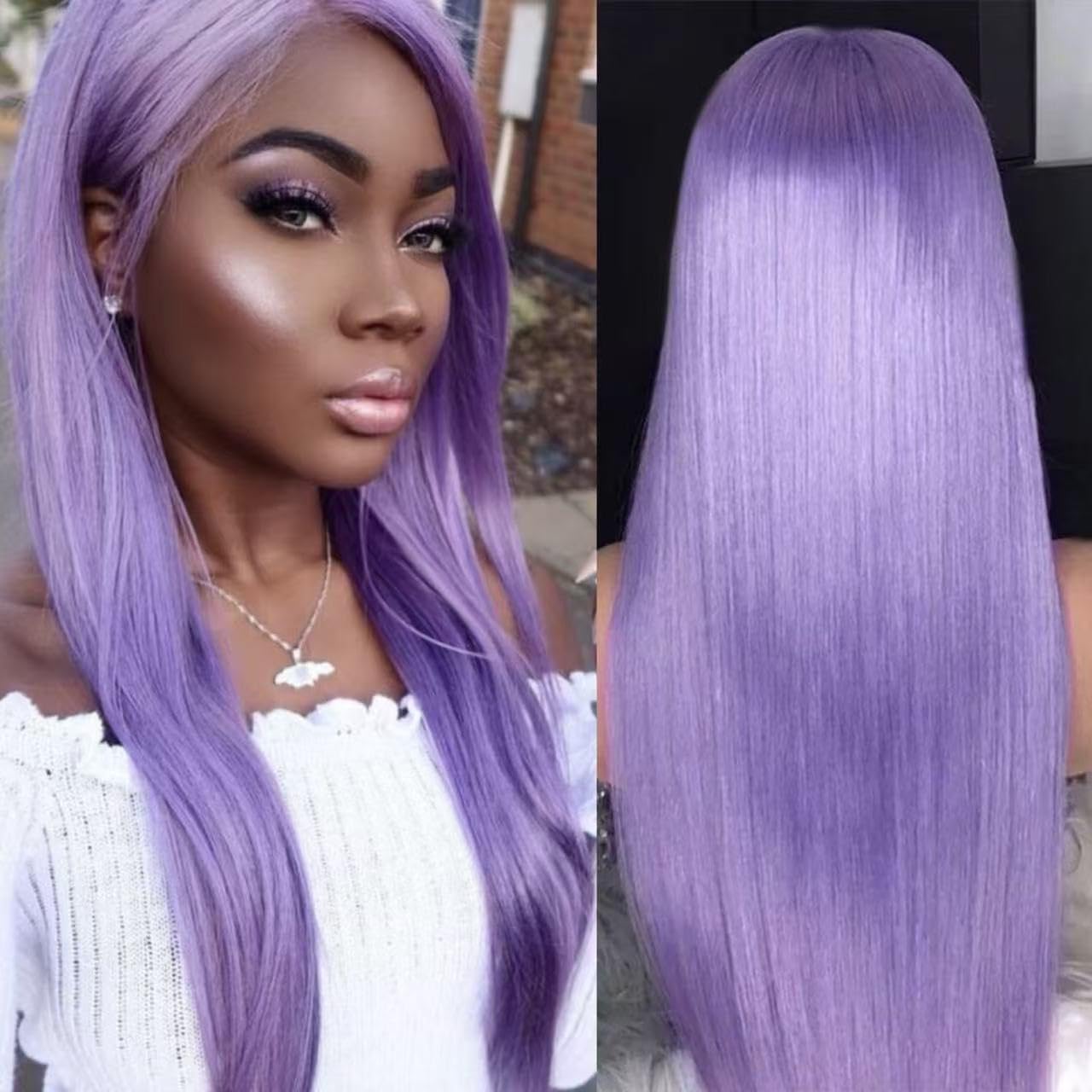 Mscathy Light Purple Lace Front Human Hair Wigs13x4 Lace Front 180% Density Glueless Wigs Human Hair Pre Plucked Straight Brazilian Virgin Human Hair