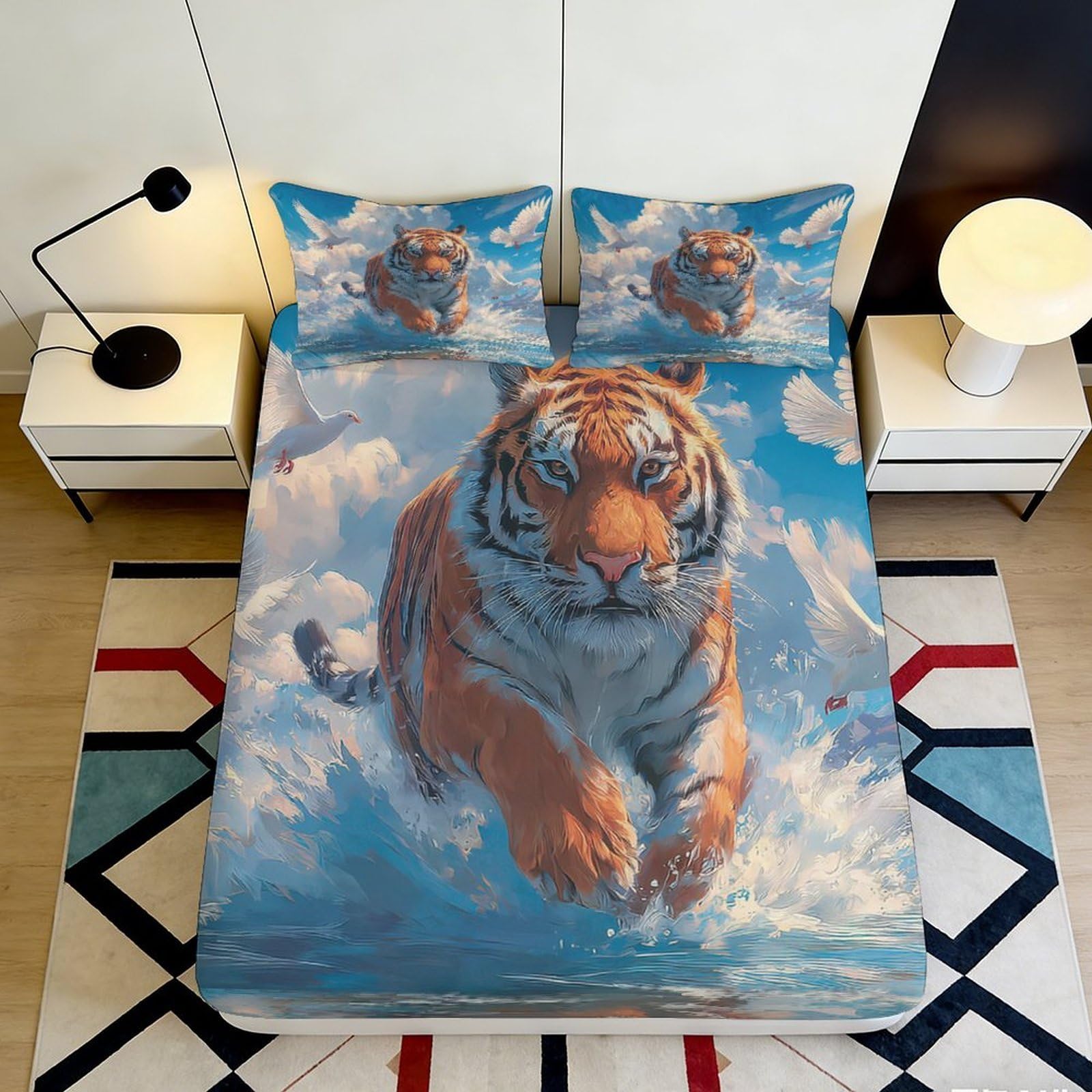 Jqzkxnhpbr Style-4 3D Printed Tiger Splash Fitted Sheet Microfiber Bedroom Decor Wild Animal Bed Cover For Home Dorm Mattress Protection 90X200x25cm
